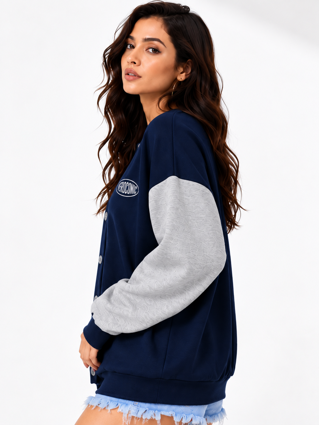 Women Button Closure Printed Sweatshirt