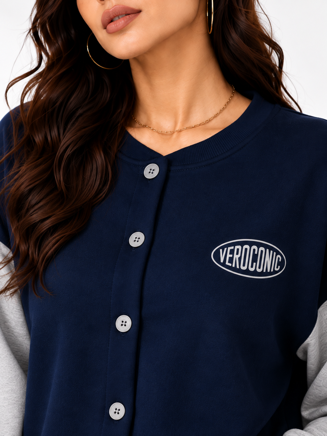 Women Button Closure Printed Sweatshirt