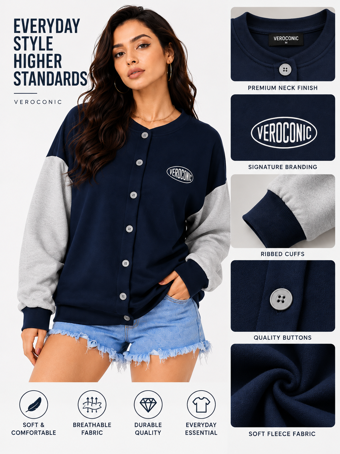 Women Button Closure Printed Sweatshirt
