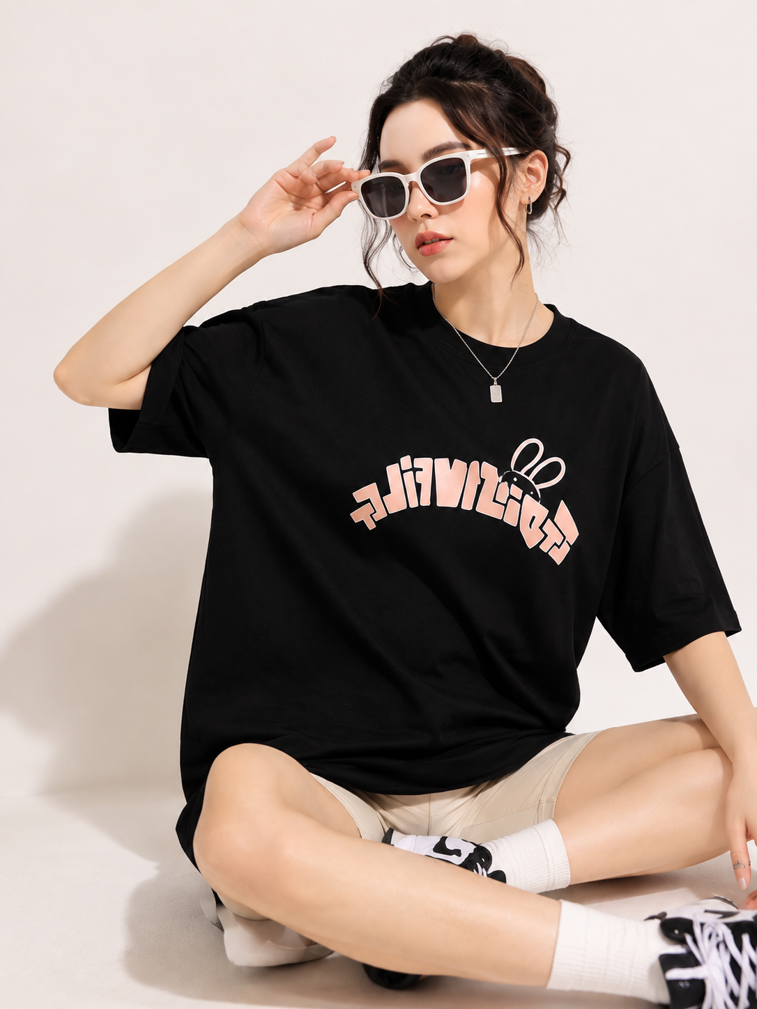 Women Black Printed Relaxed fit Cotton T-Shirt