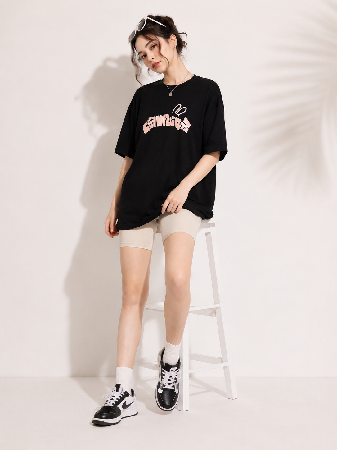 Women Black Printed Relaxed fit Cotton T-Shirt