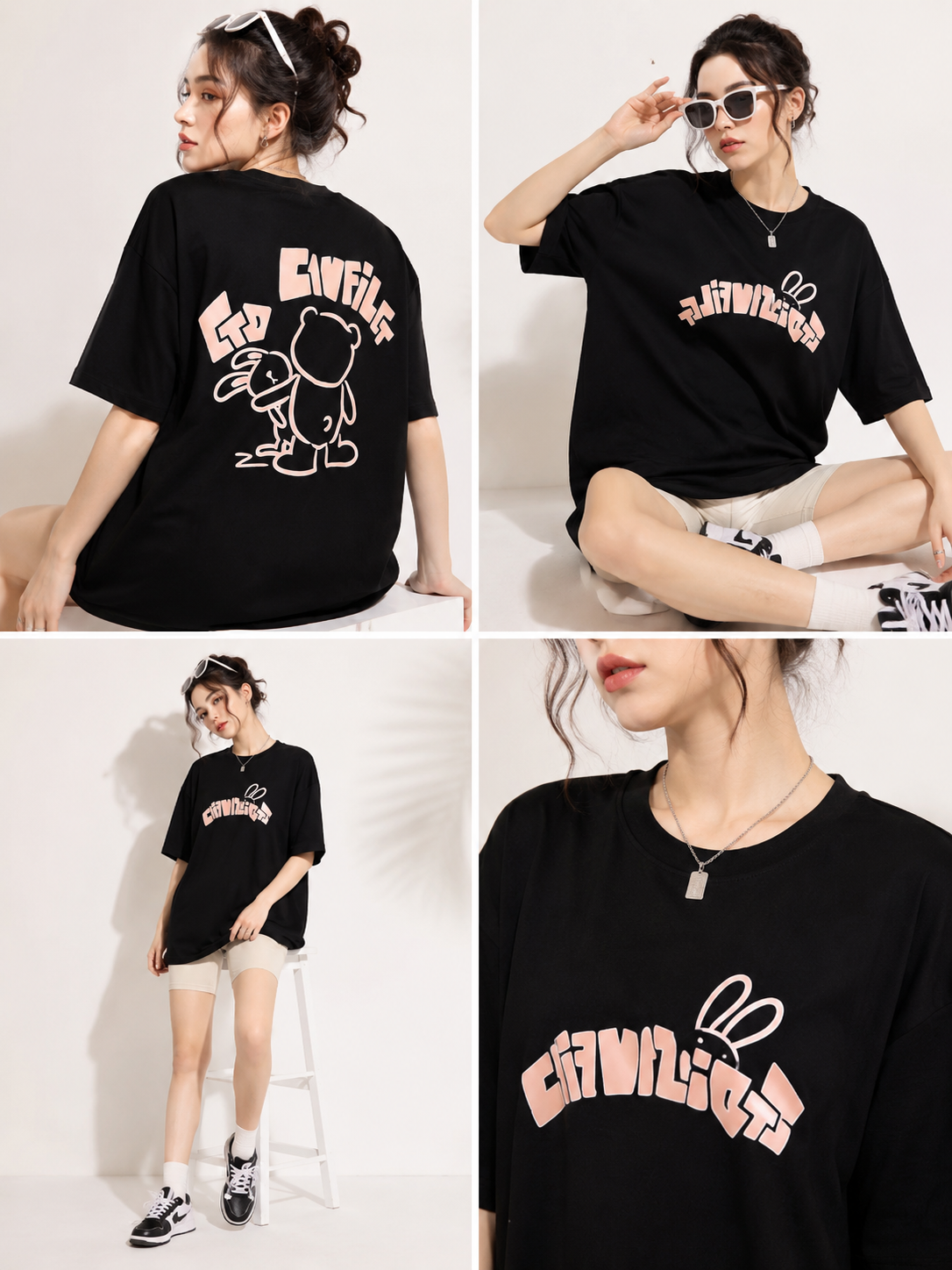 Women Black Printed Relaxed fit Cotton T-Shirt