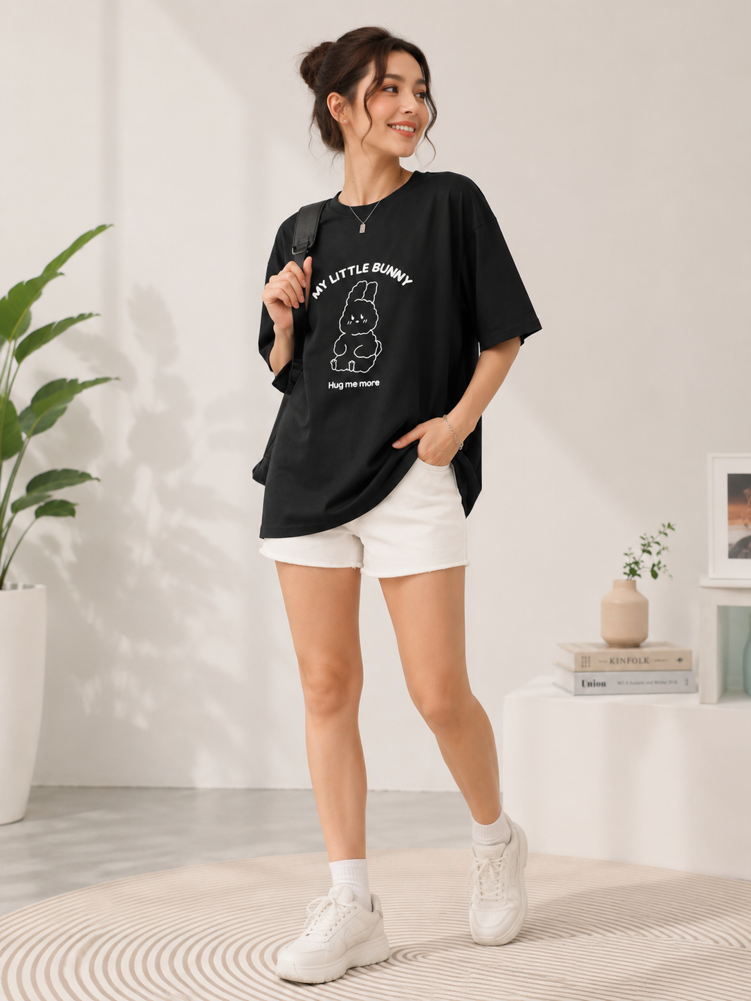 Women Black Relaxed fit Printed Cotton T-Shirt