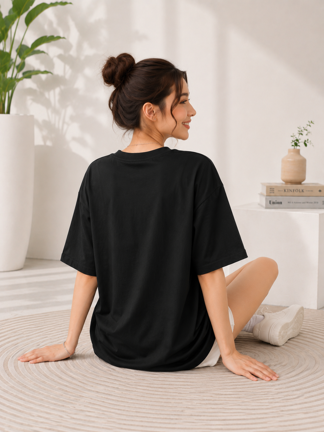 Women Black Relaxed fit Printed Cotton T-Shirt