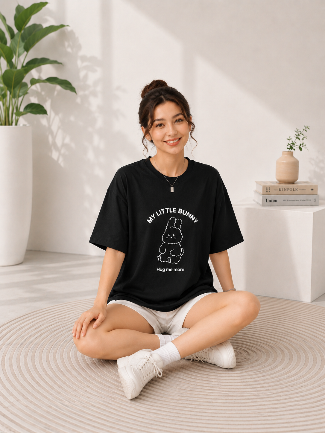Women Black Relaxed fit Printed Cotton T-Shirt