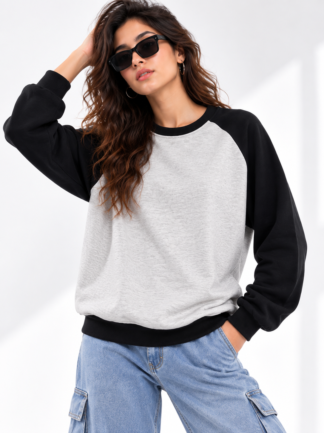 Women Round Neck Plain Sweatshirt