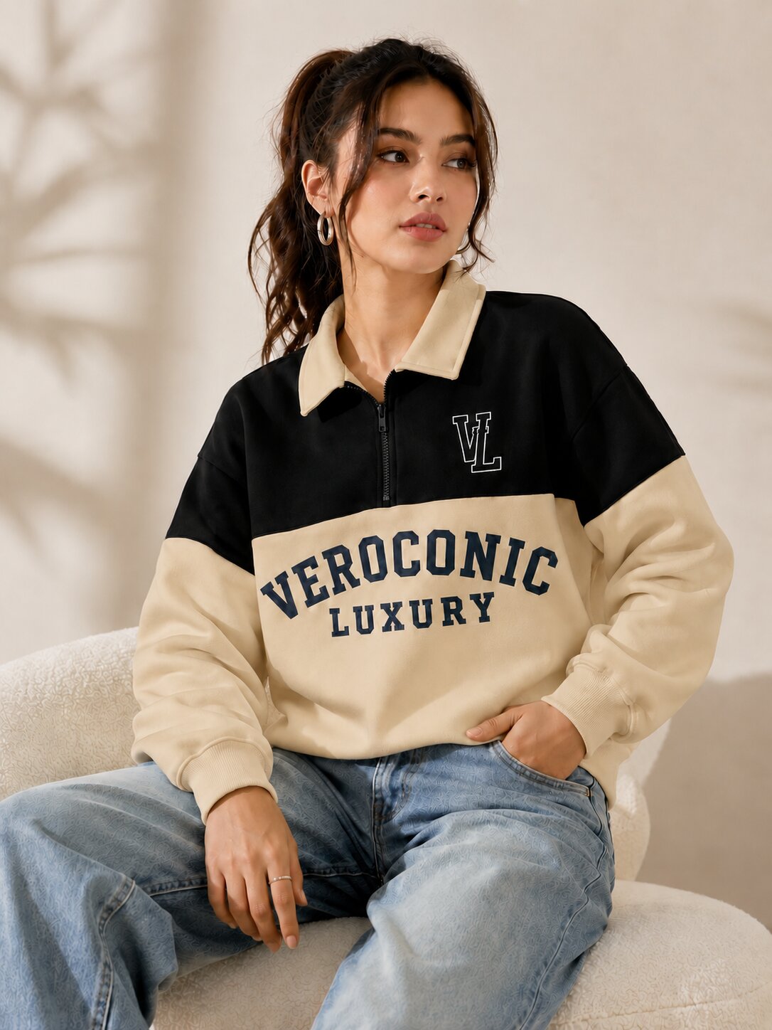 Women Color Block Printed Sweatshirt
