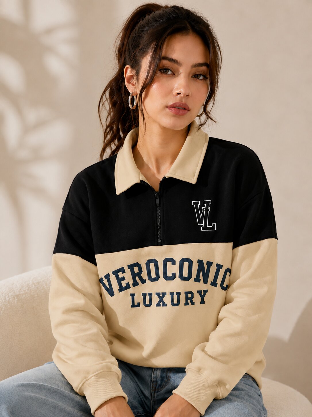 Women Color Block Printed Sweatshirt
