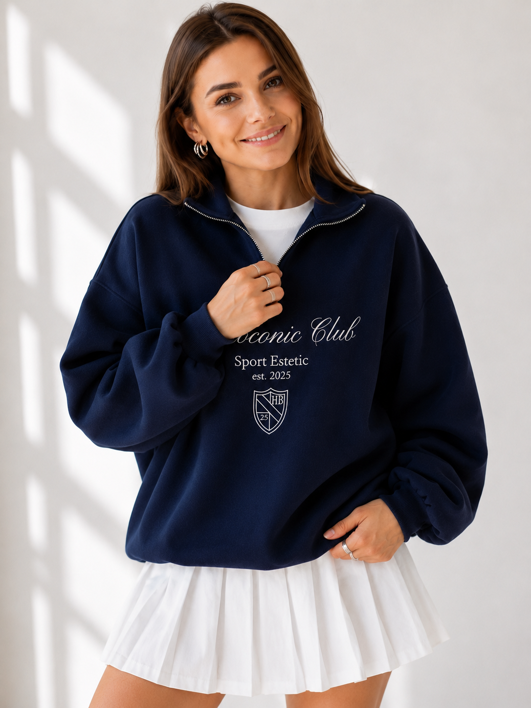 Women High Neck Zipper Printed Sweatshirt
