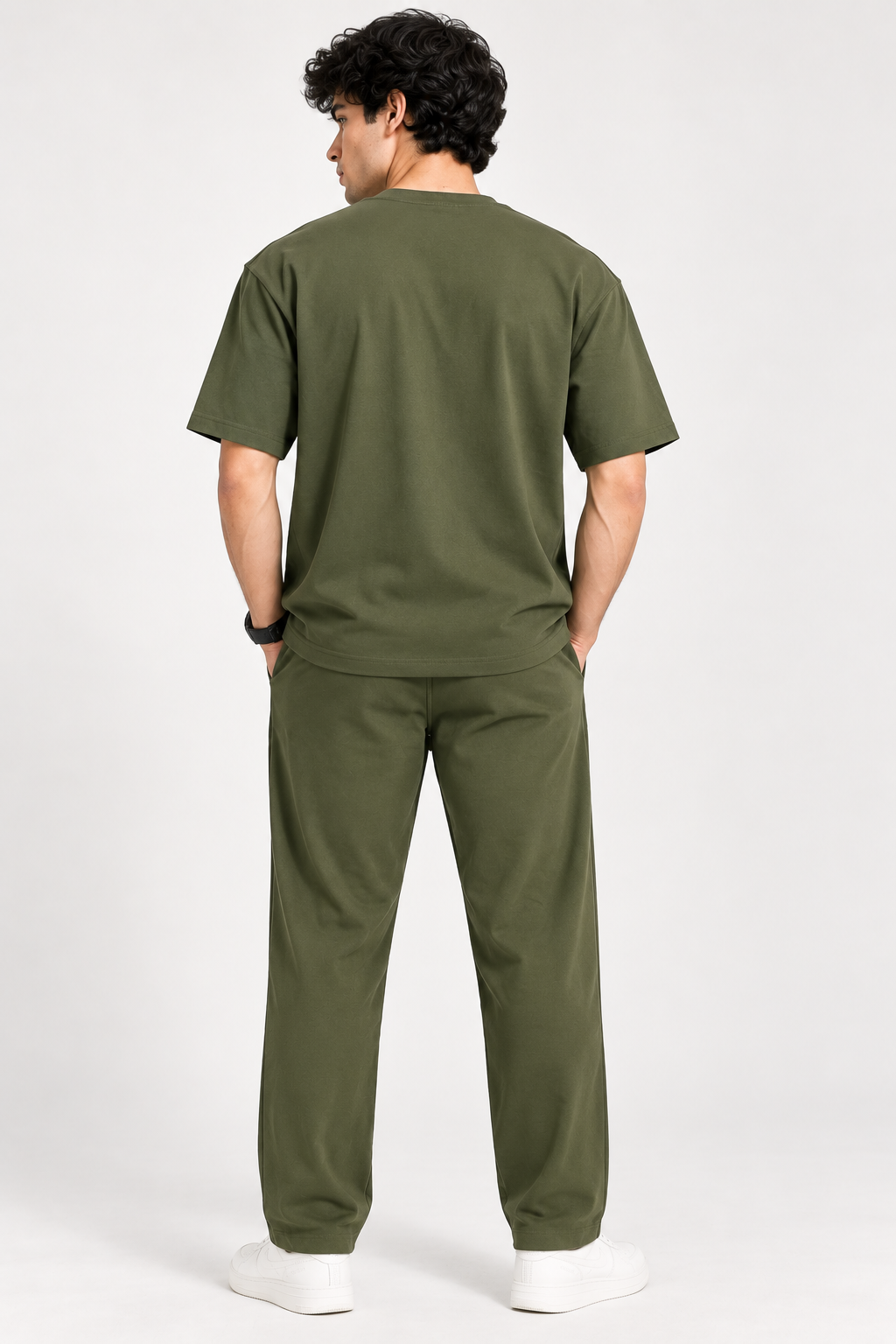 Men Olive Cotton Casual Co-Ord Set
