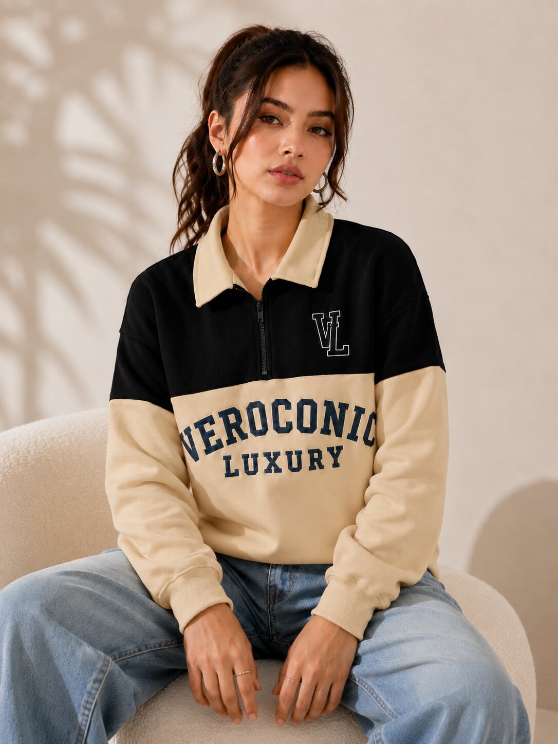 Women Color Block Printed Sweatshirt