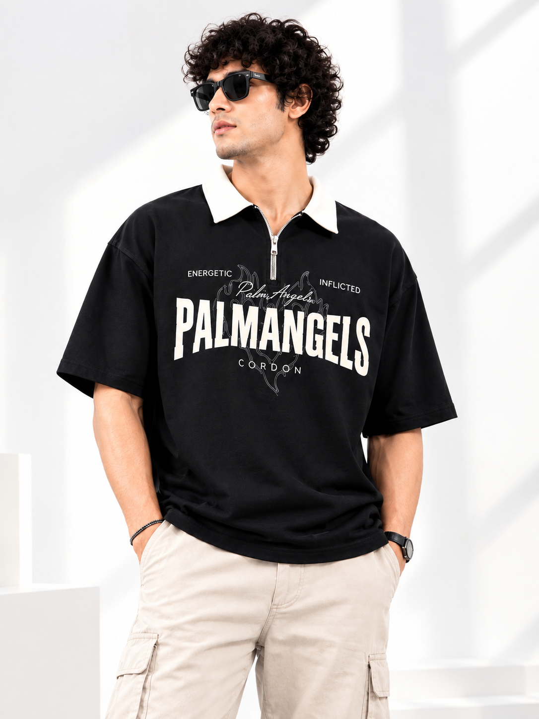 Men Collared Printed Oversized Cotton T-Shirt Polo