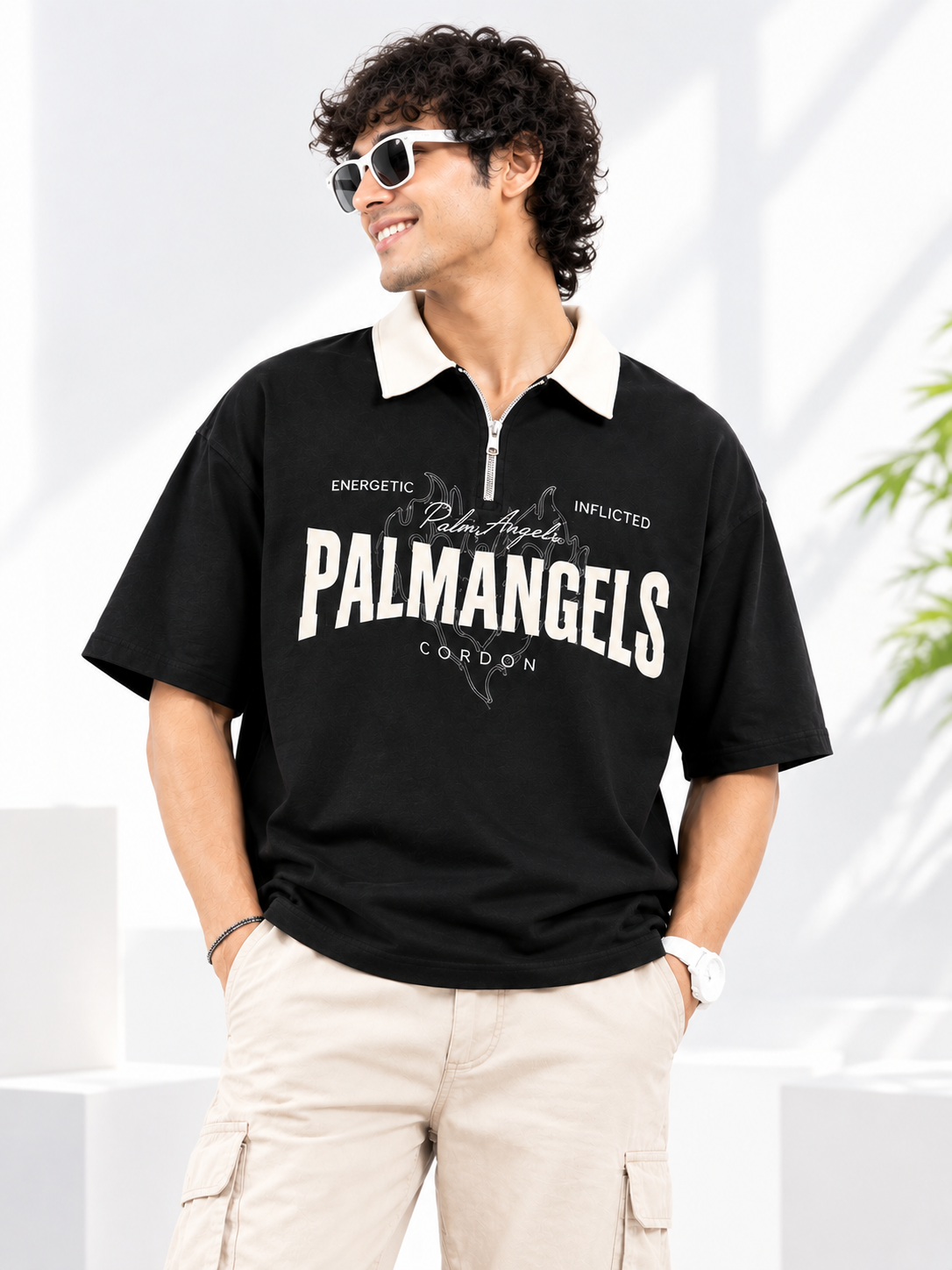 Men Collared Printed Oversized Cotton T-Shirt Polo
