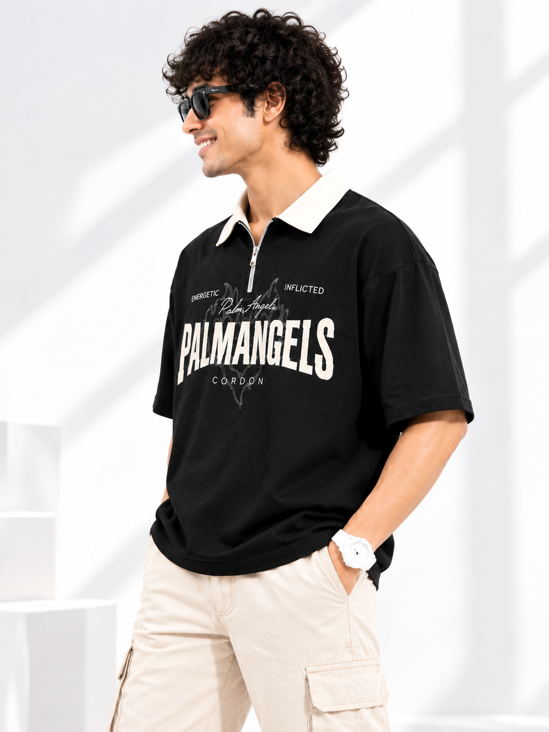 Men Collared Printed Oversized Cotton T-Shirt Polo