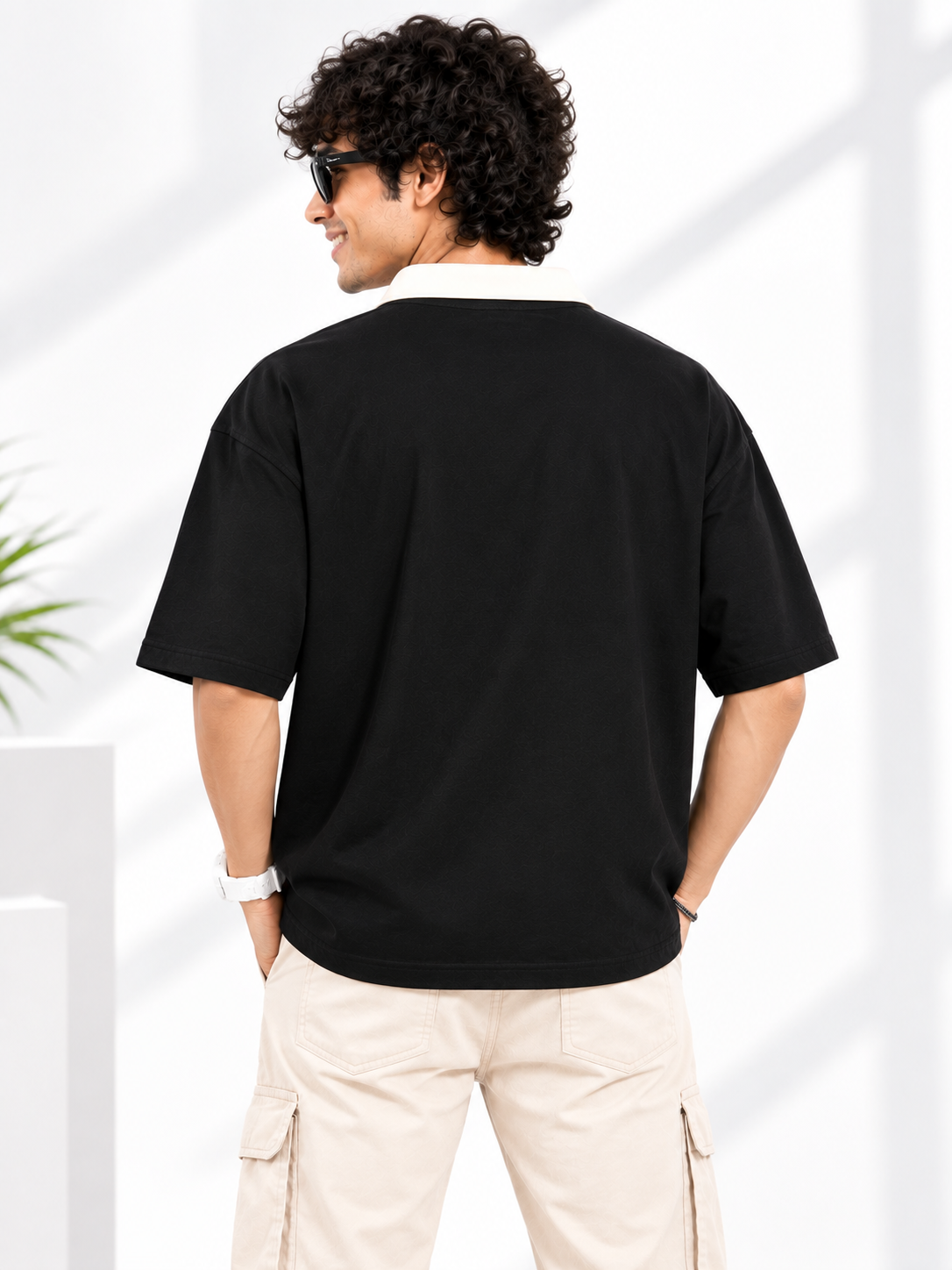 Men Collared Printed Oversized Cotton T-Shirt Polo