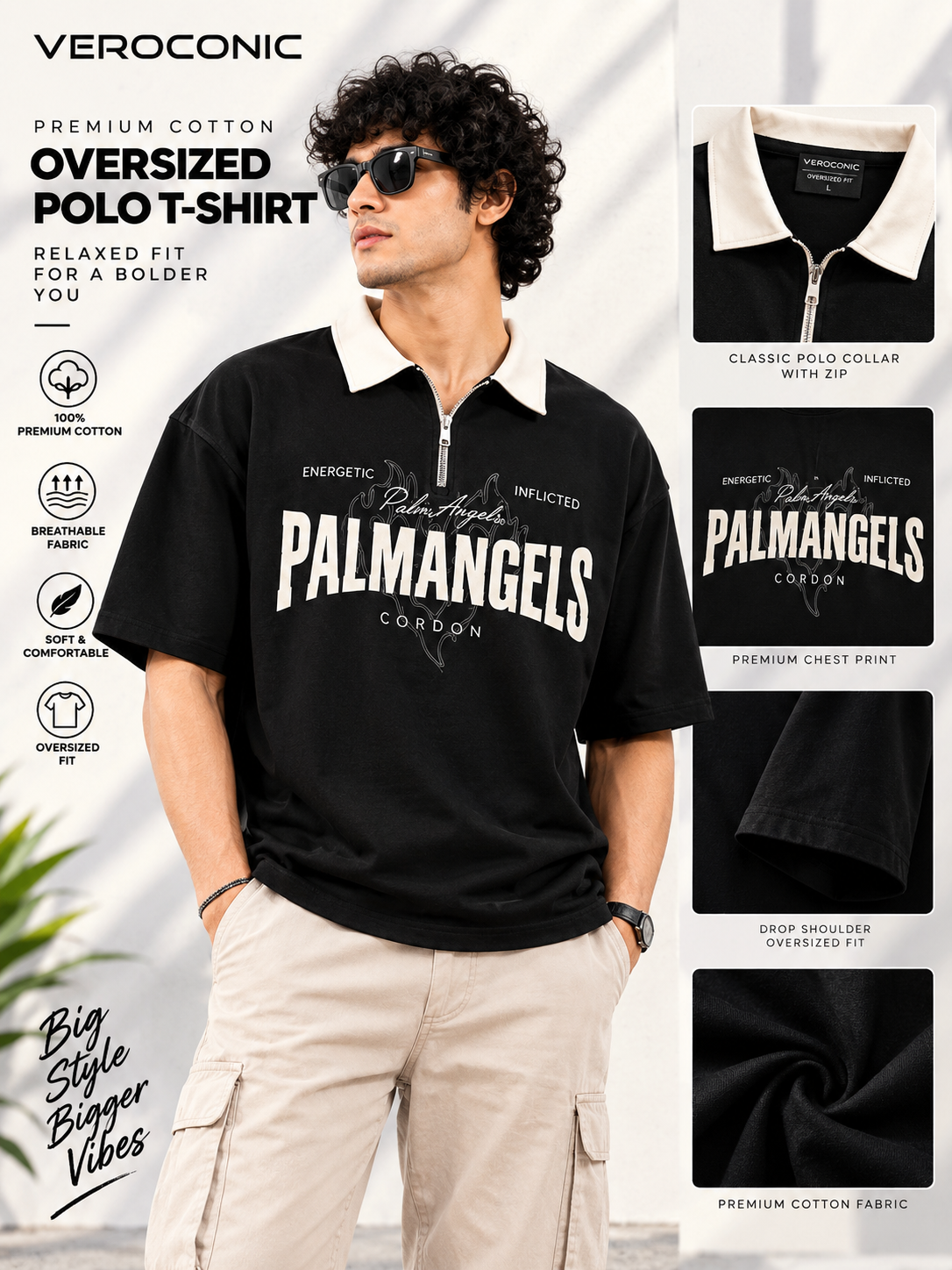 Men Collared Printed Oversized Cotton T-Shirt Polo