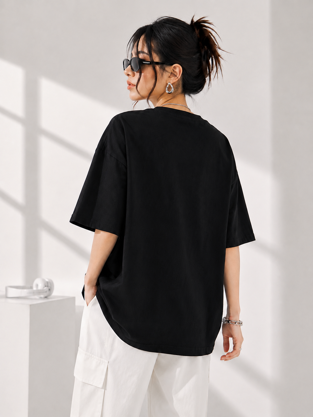 Women Black Printed Relaxed fit Cotton T-Shirt