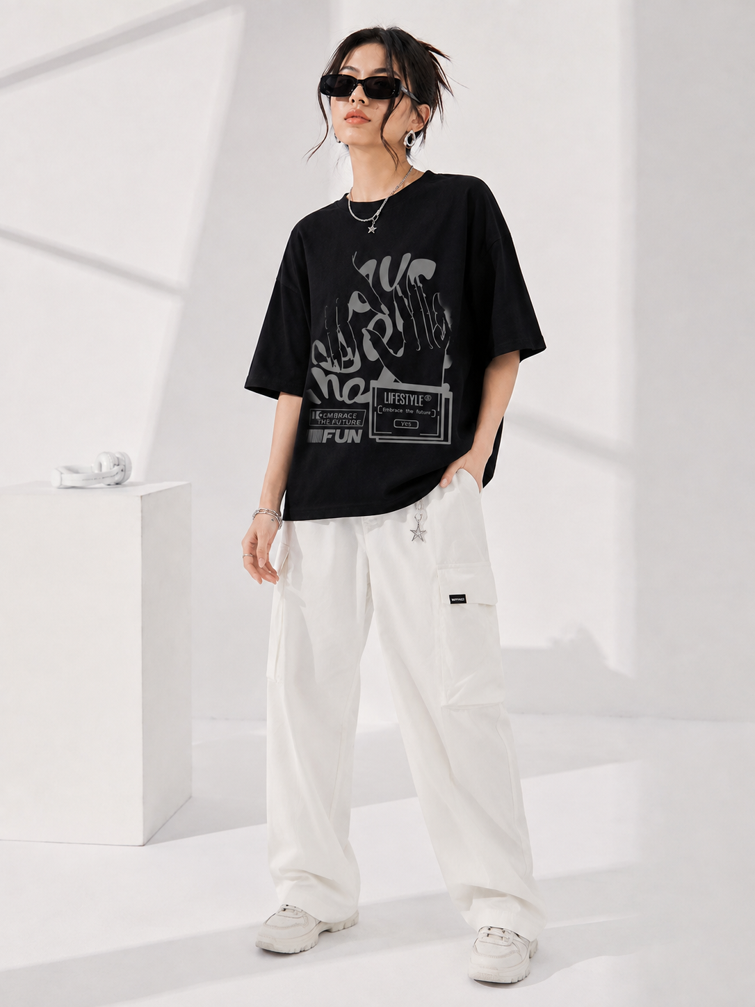 Women Black Printed Relaxed fit Cotton T-Shirt