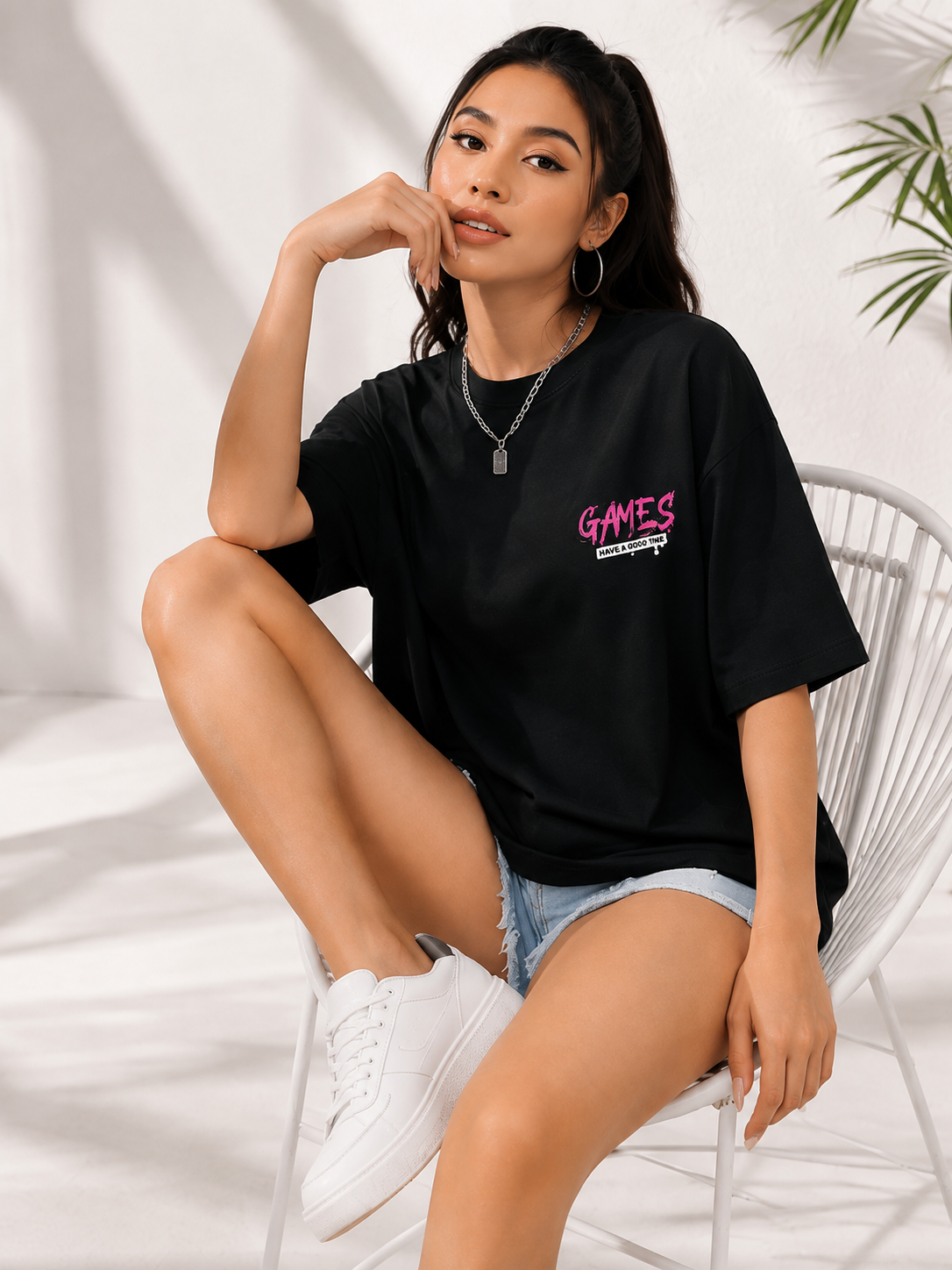 Women Black Printed Relaxed fit Cotton T-Shirt