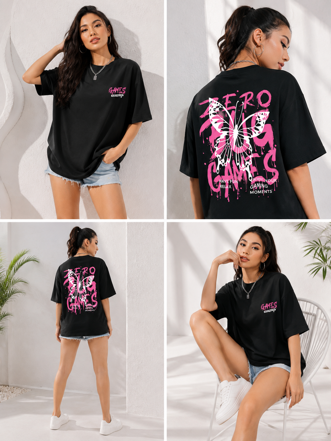 Women Black Printed Relaxed fit Cotton T-Shirt