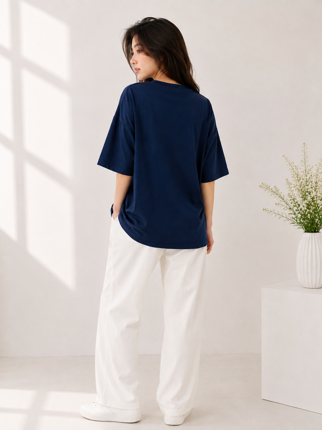 Women Navy Printed Relaxed fit Cotton T-Shirt
