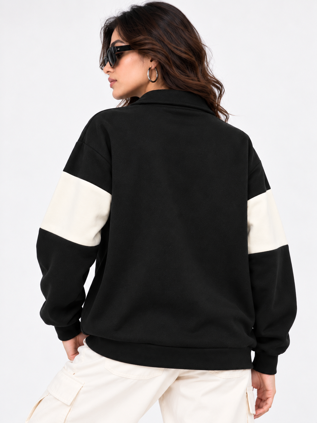 Women Collared Neck Zipper Printed Sweatshirt