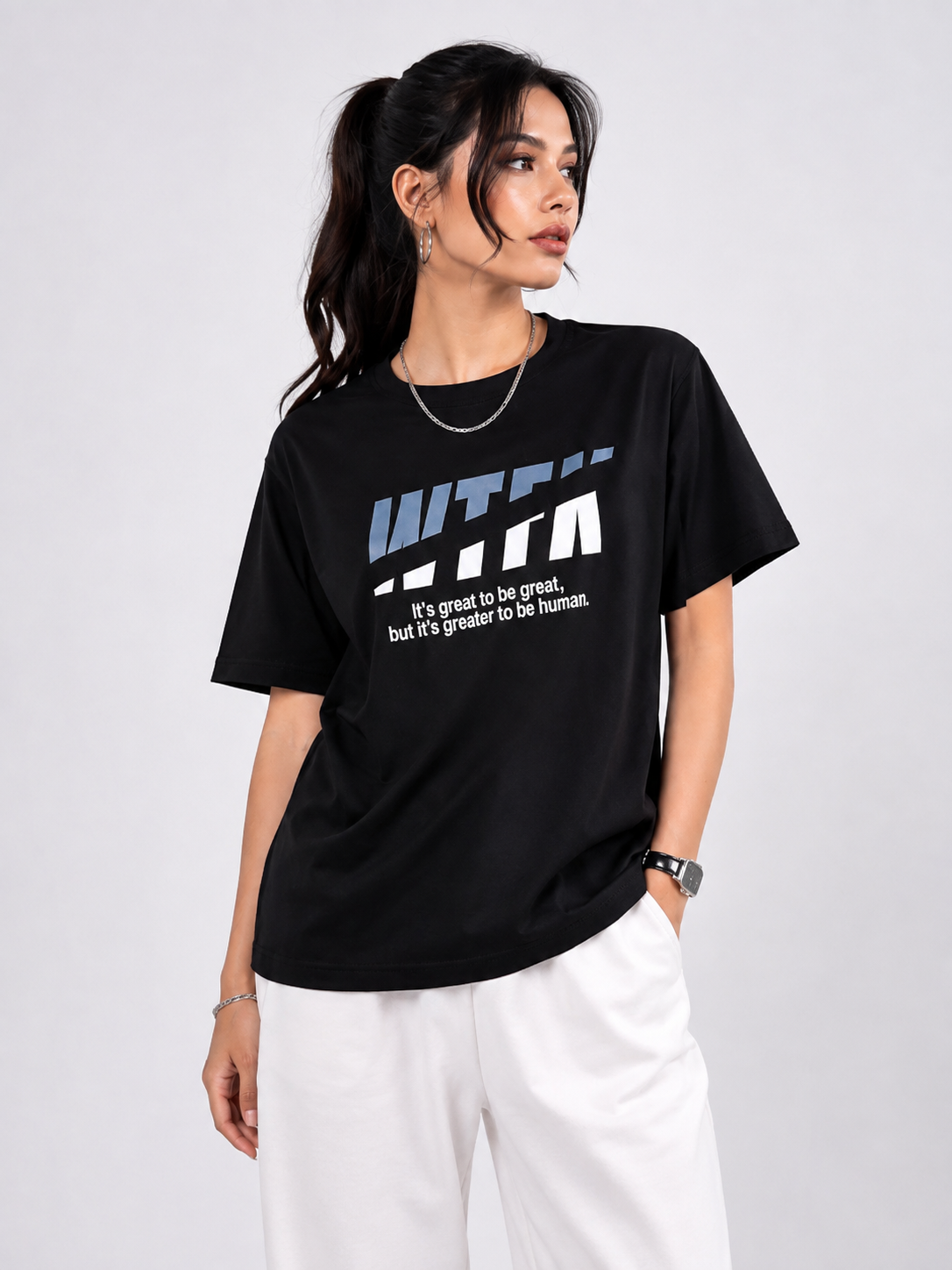 Women Black Printed Relaxed fit Cotton T-Shirt