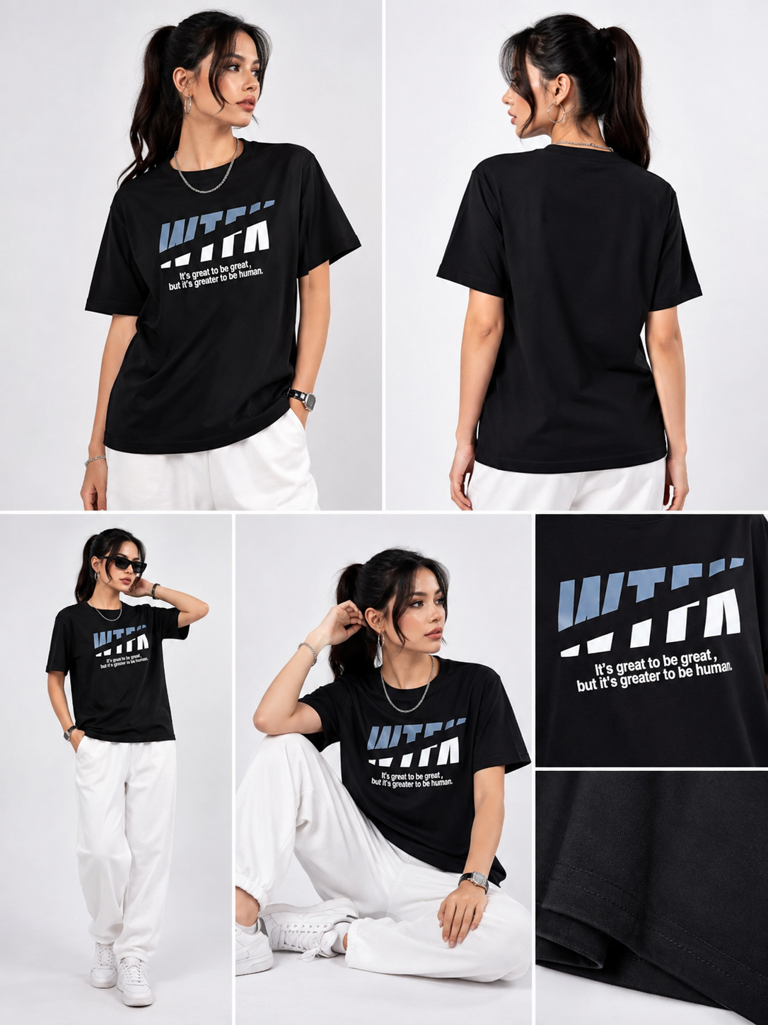 Women Black Printed Relaxed fit Cotton T-Shirt