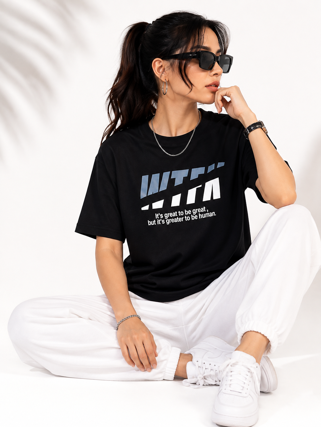 Women Black Printed Relaxed fit Cotton T-Shirt