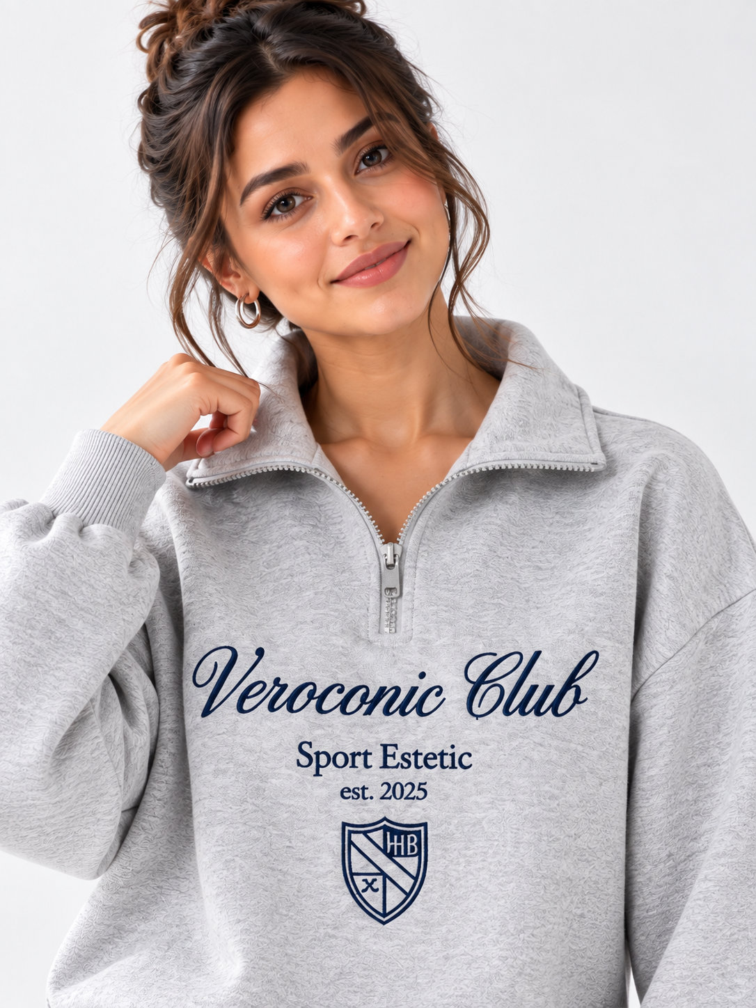 Women Collared Neck Zipper Printed Sweatshirt