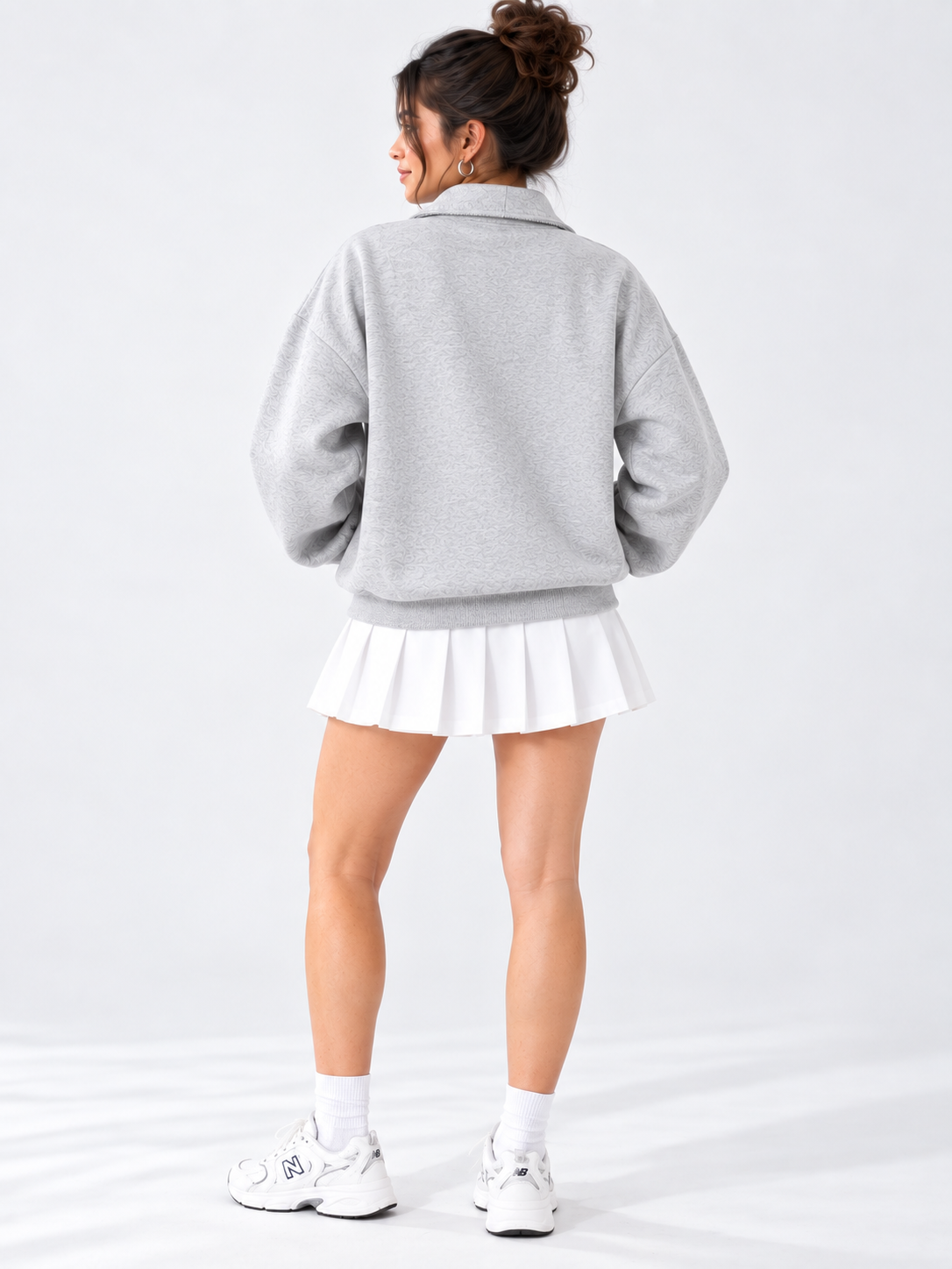 Women Collared Neck Zipper Printed Sweatshirt