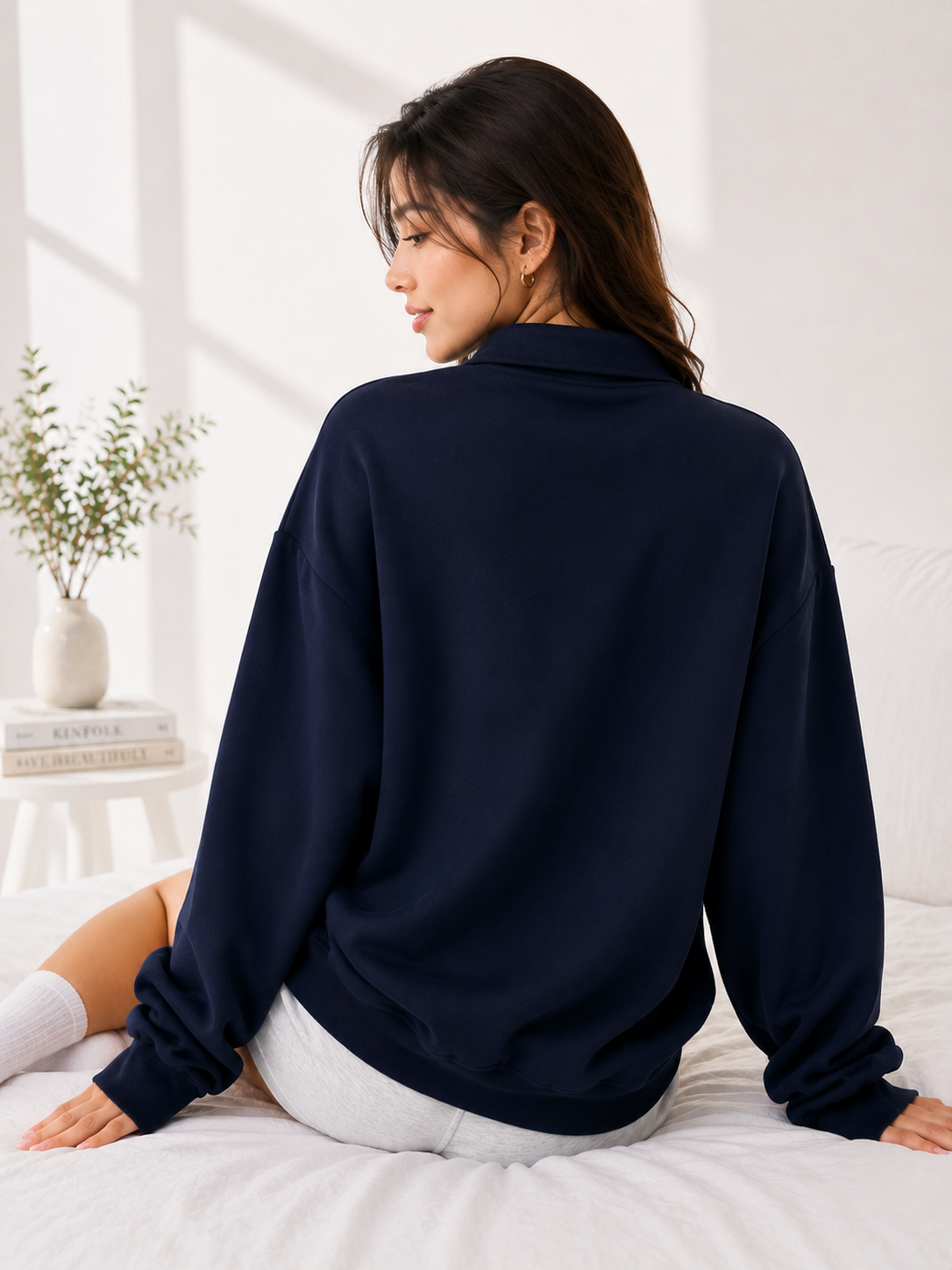 Women High Neck Zipper Printed Sweatshirt