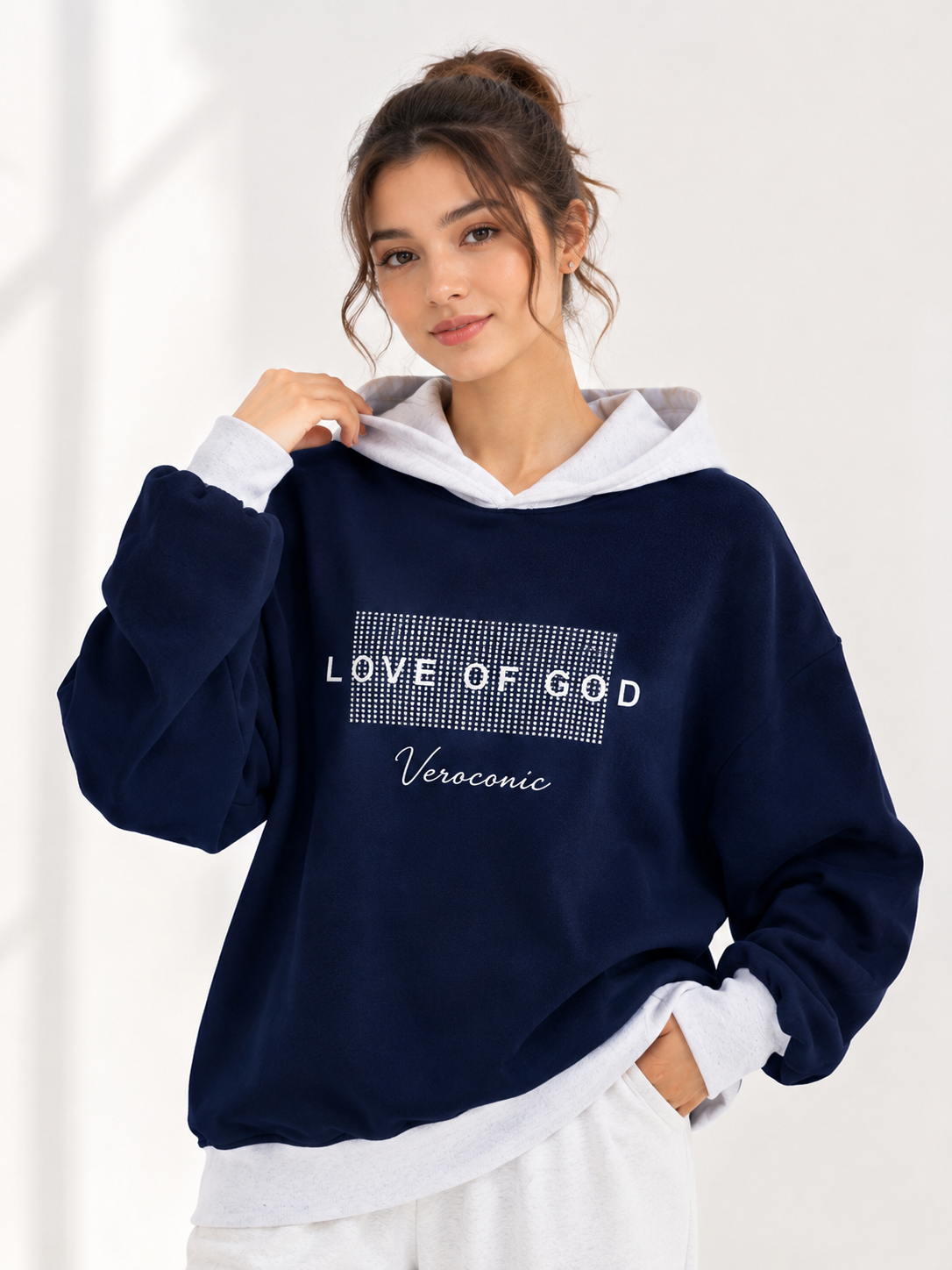 Women Color Block Hooded Printed Sweatshirt