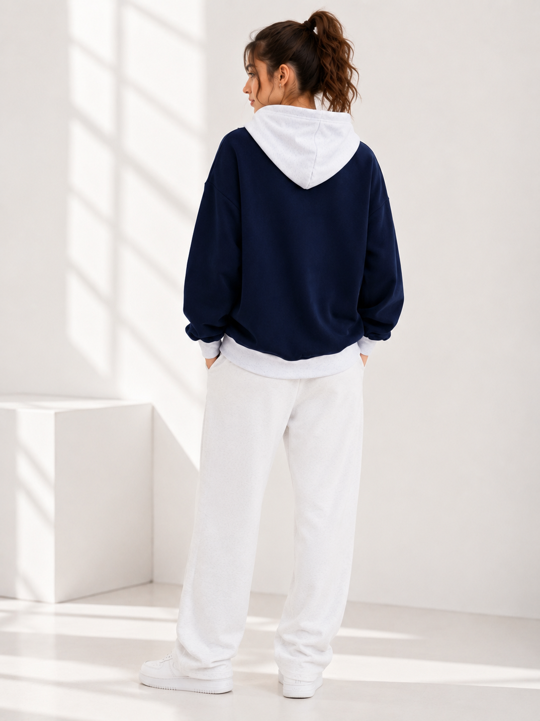 Women Color Block Hooded Printed Sweatshirt