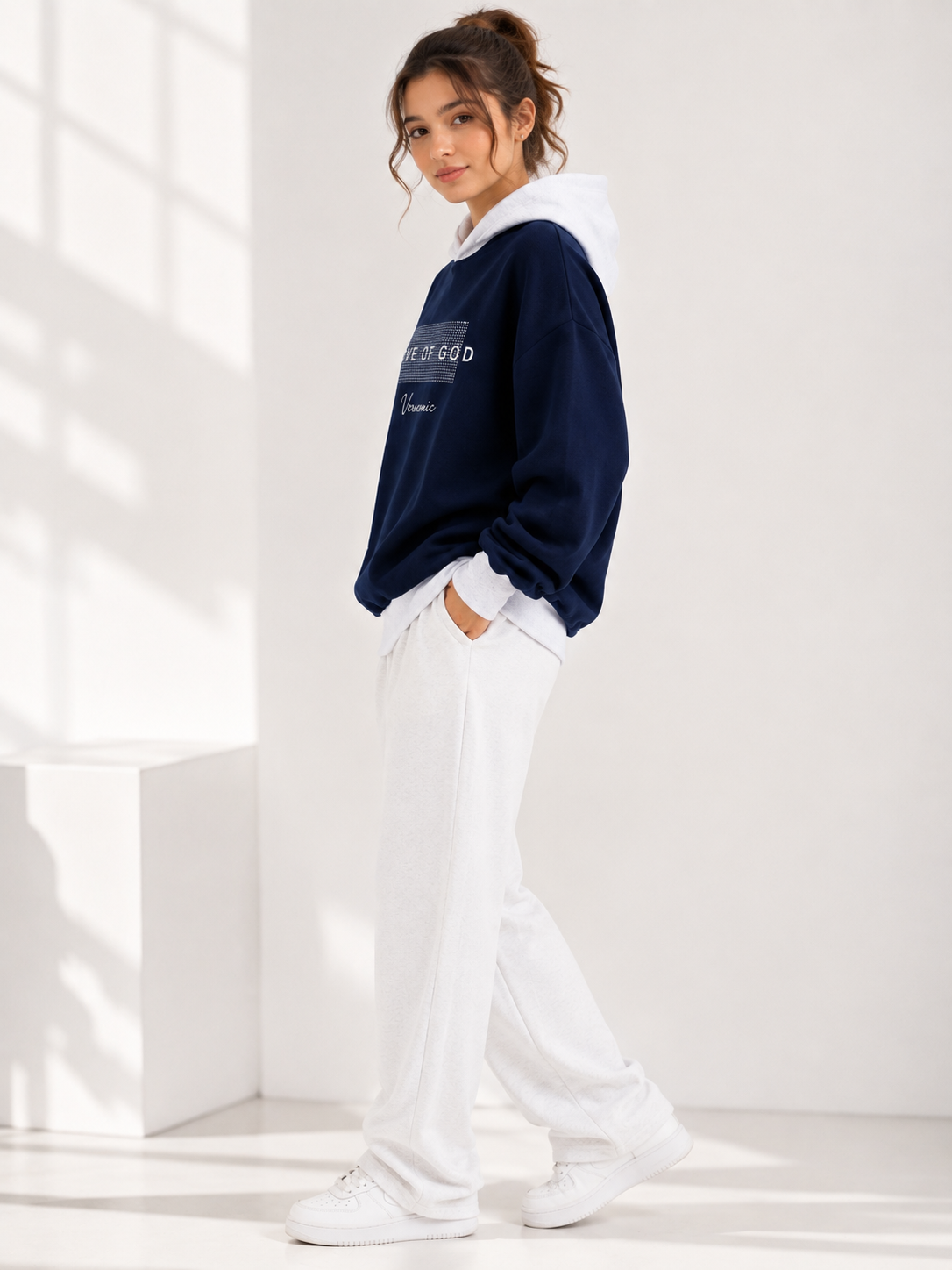 Women Color Block Hooded Printed Sweatshirt