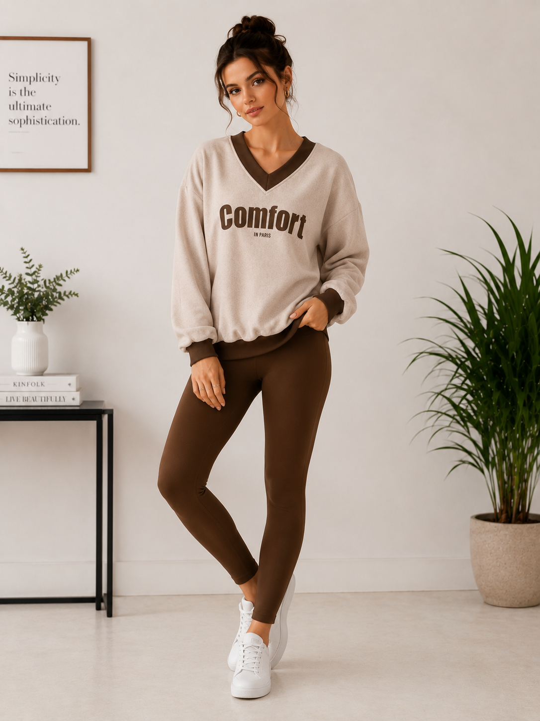 Women V-Neck Printed Sweatshirt