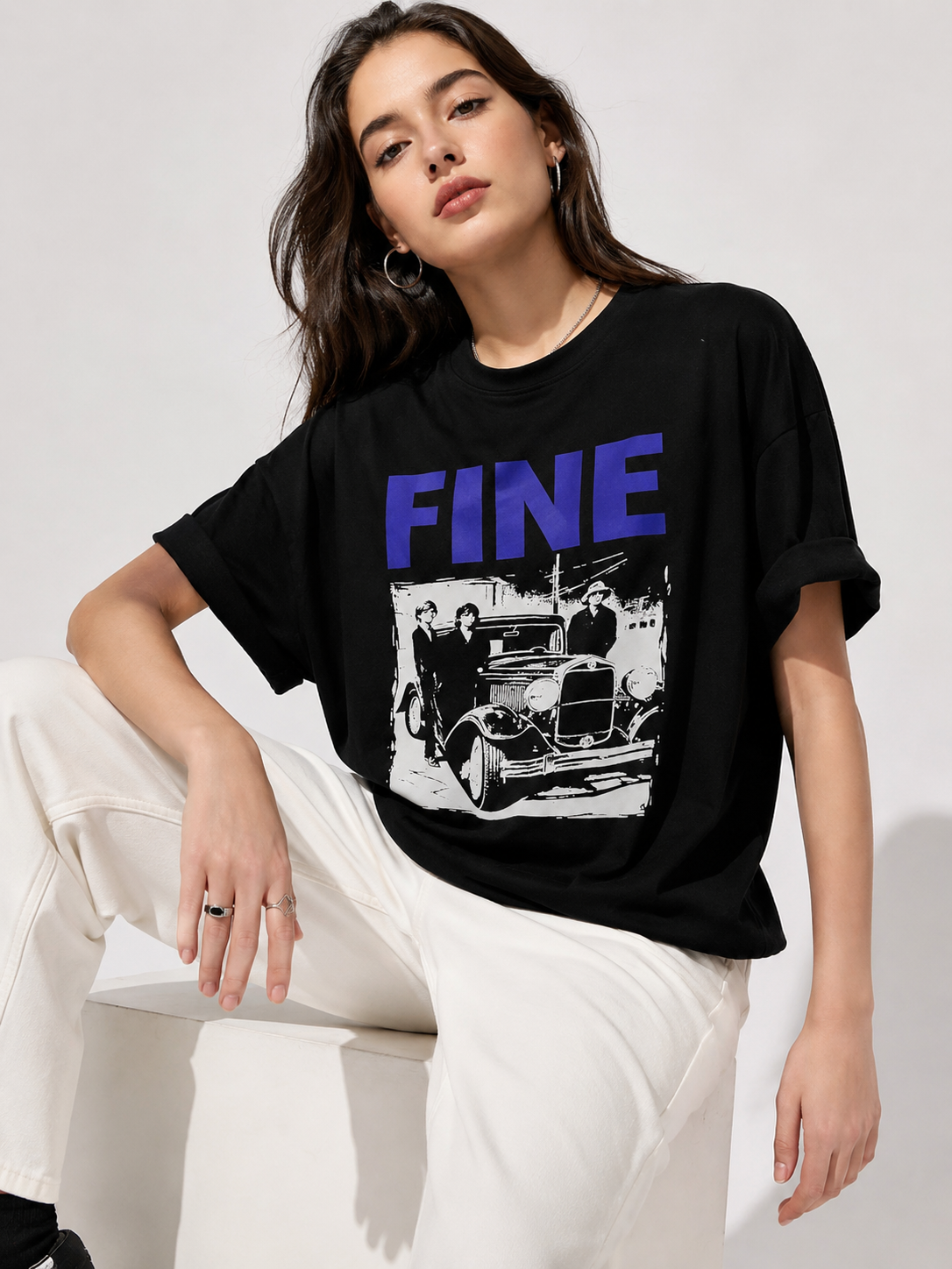 Women Black Printed Relaxed fit Cotton T-Shirt