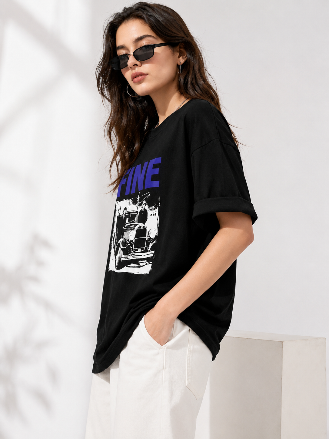 Women Black Printed Relaxed fit Cotton T-Shirt