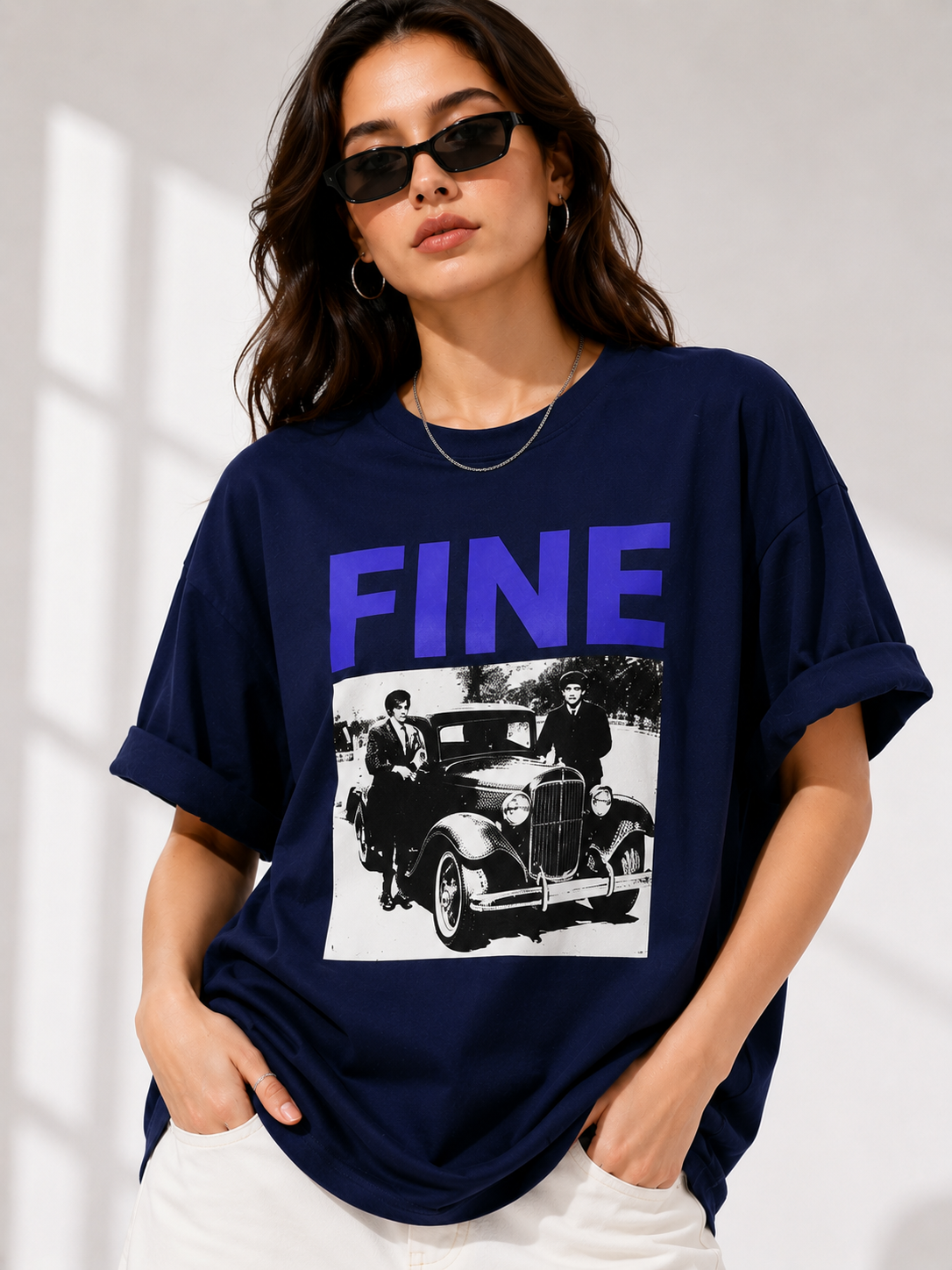 Women Navy Blue Printed Relaxed fit Cotton T-Shirt