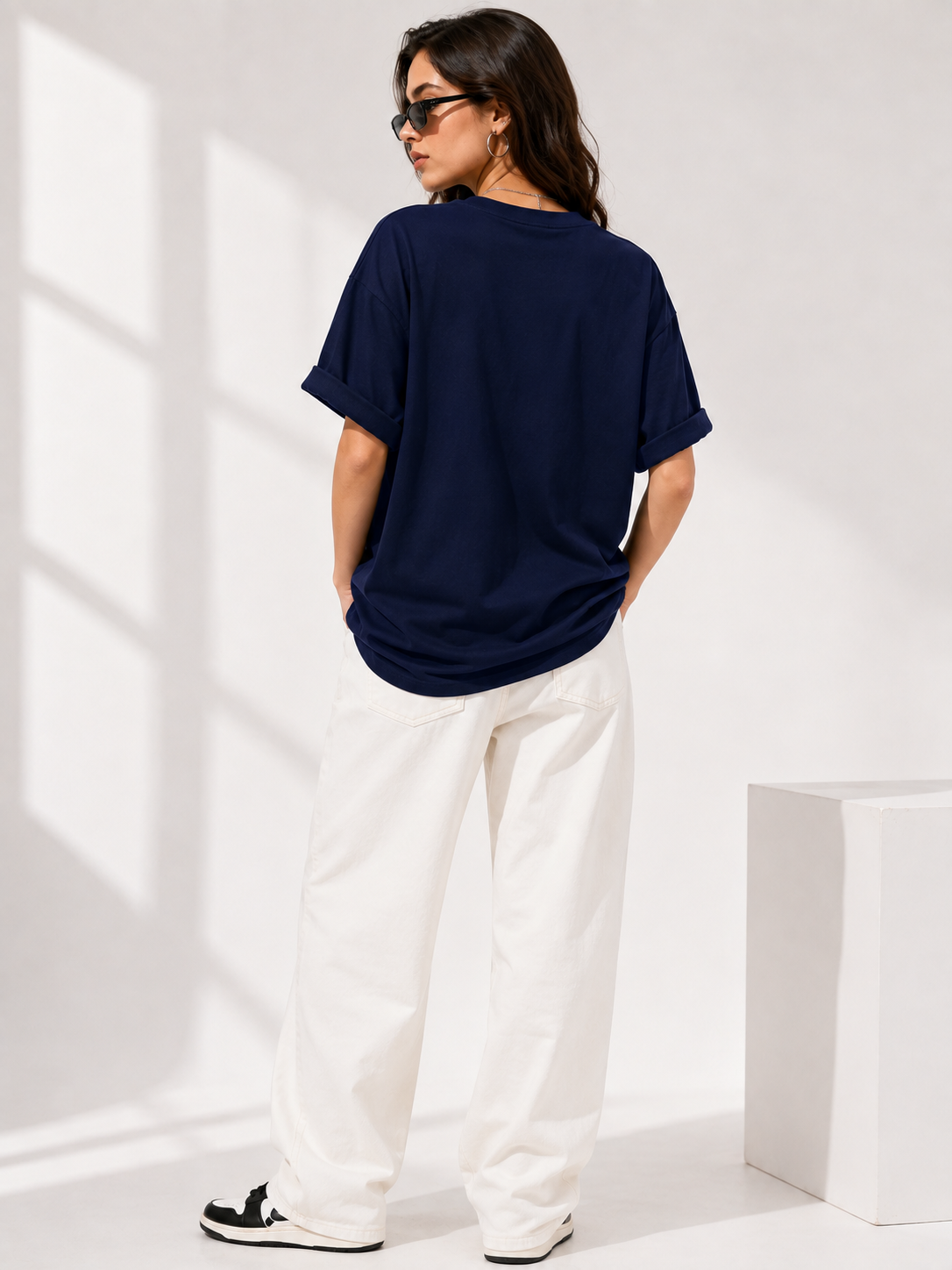 Women Navy Blue Printed Relaxed fit Cotton T-Shirt