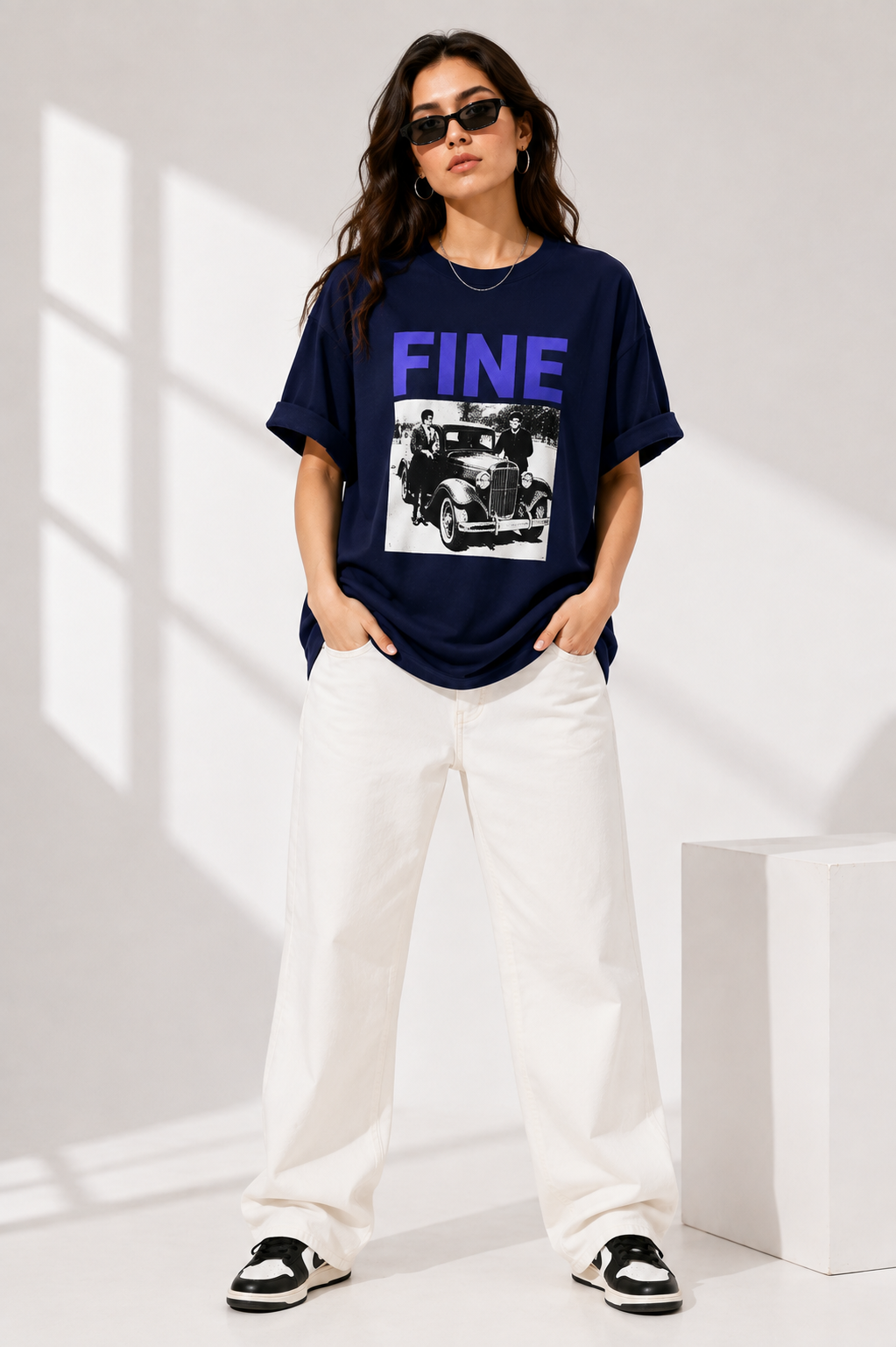 Women Navy Blue Printed Relaxed fit Cotton T-Shirt