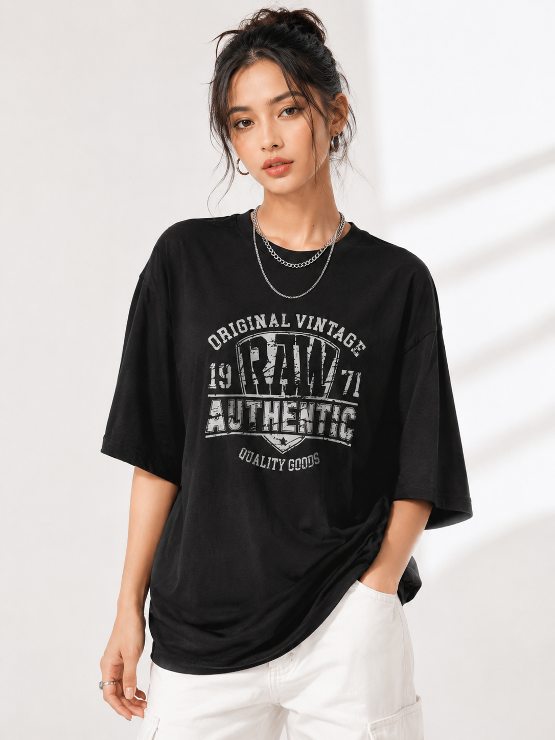 Women Black Printed Relaxed fit Cotton T-Shirt