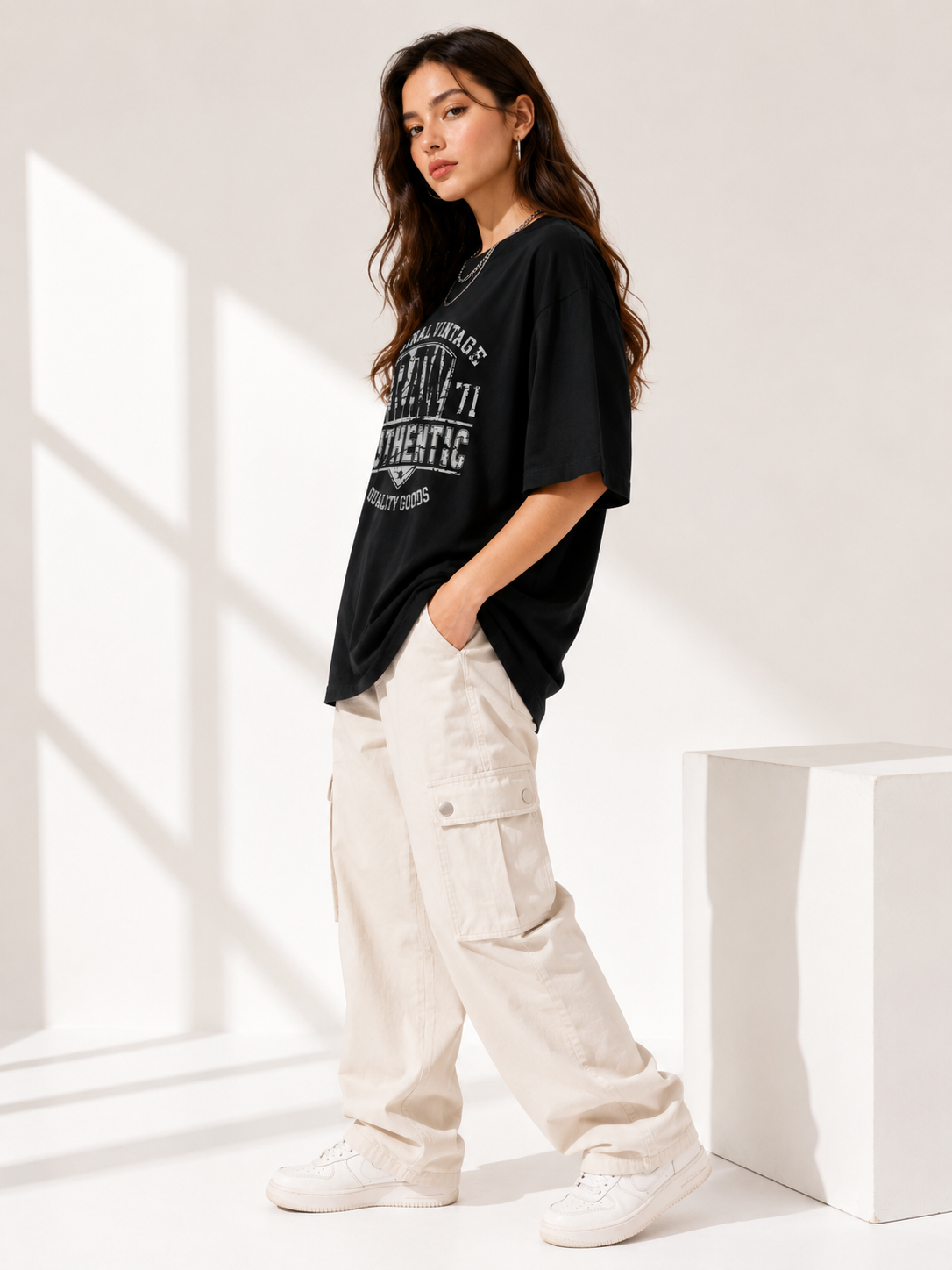 Women Black Printed Relaxed fit Cotton T-Shirt