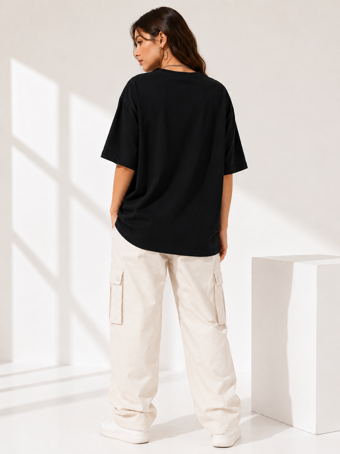 Women Black Printed Relaxed fit Cotton T-Shirt