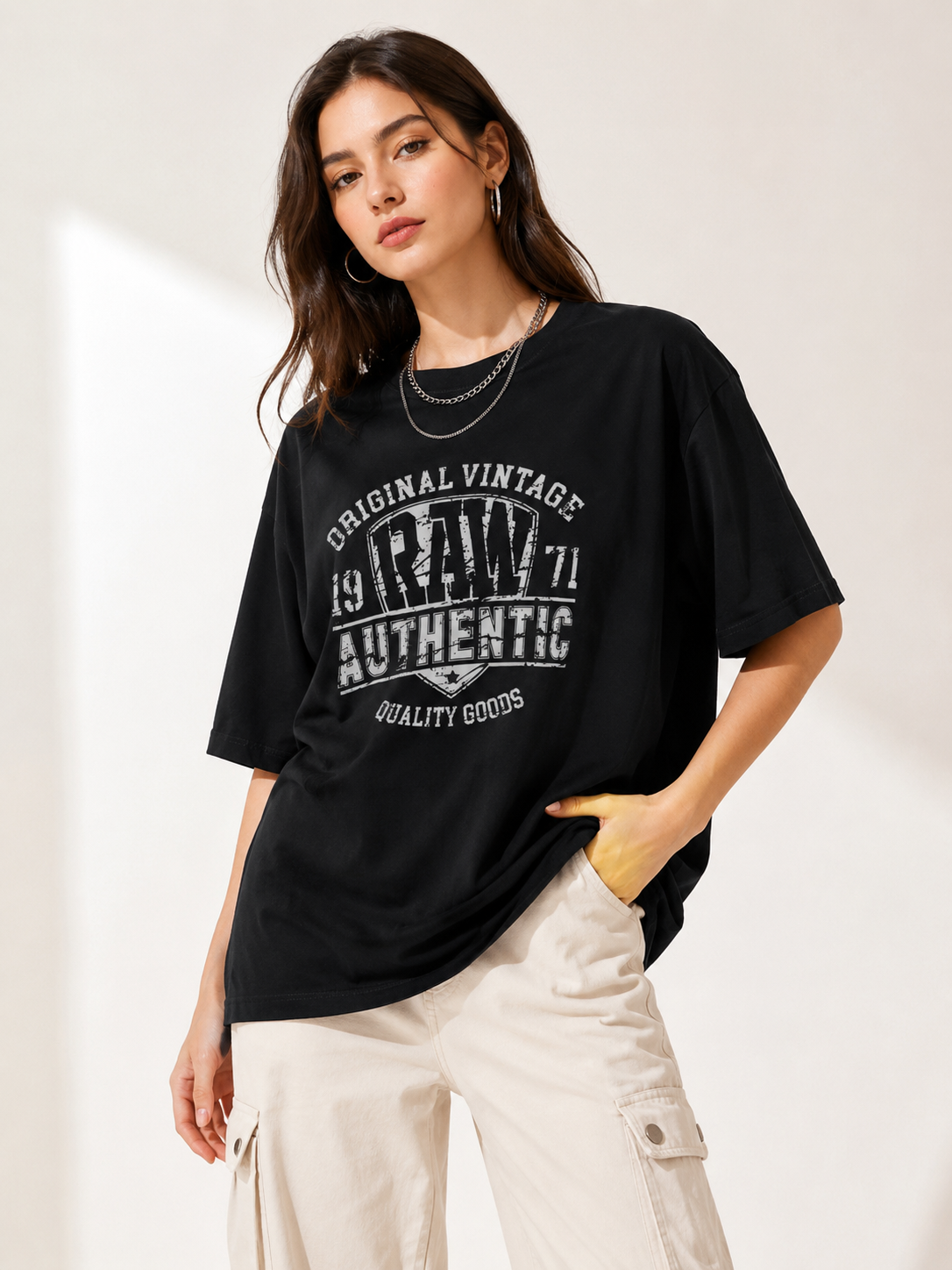 Women Black Printed Relaxed fit Cotton T-Shirt
