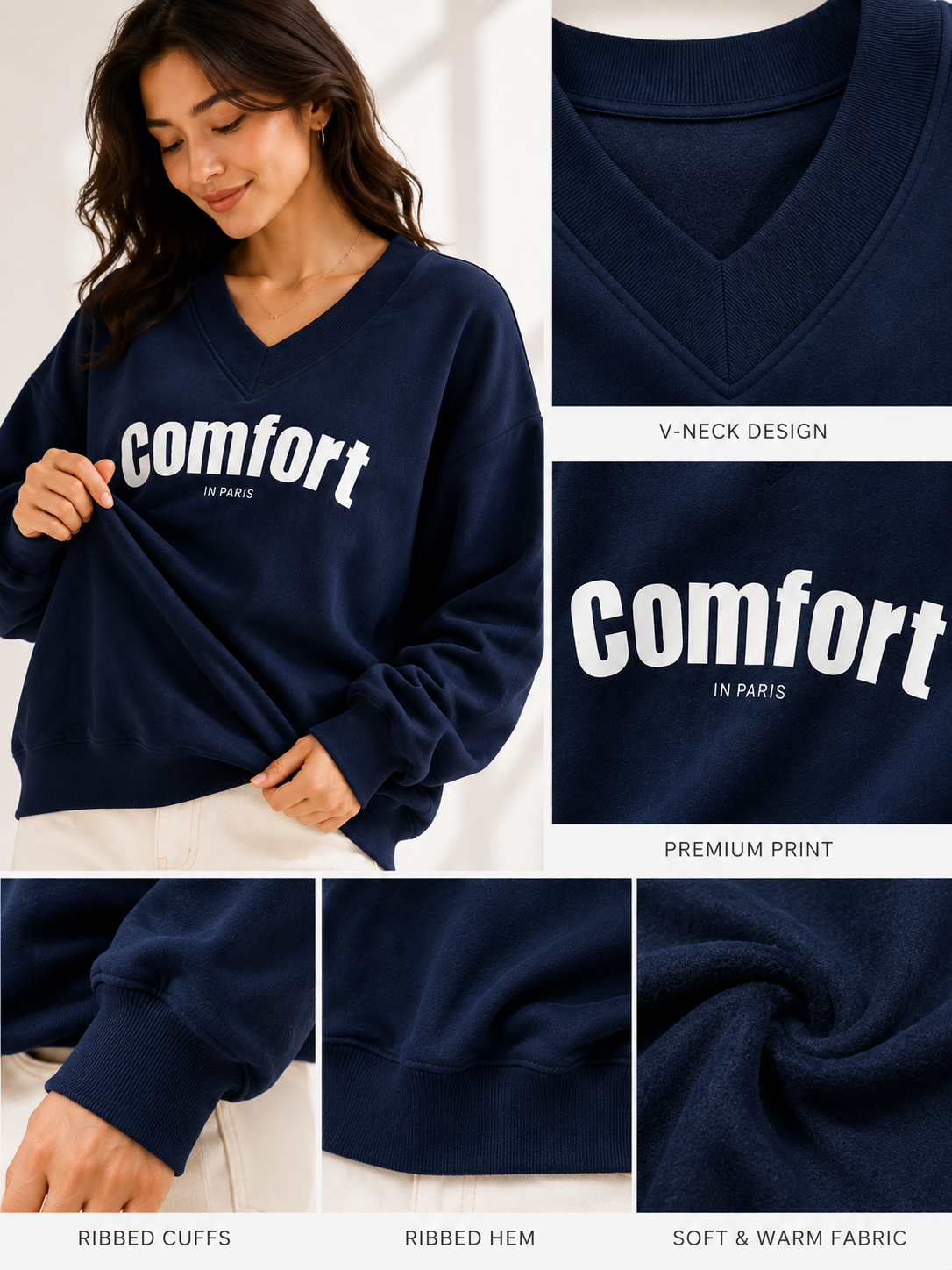 Women V-Neck Printed Sweatshirt