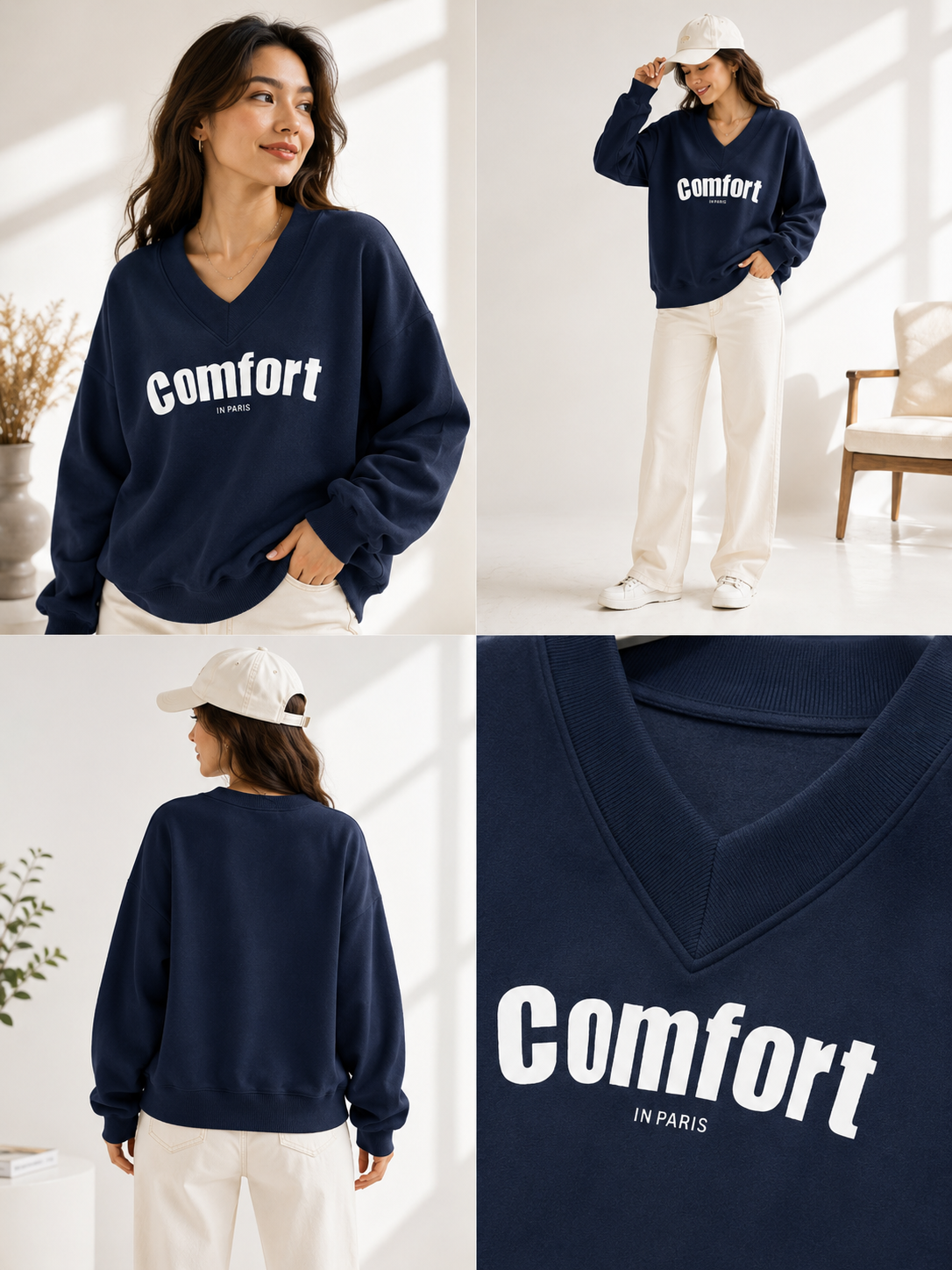 Women V-Neck Printed Sweatshirt