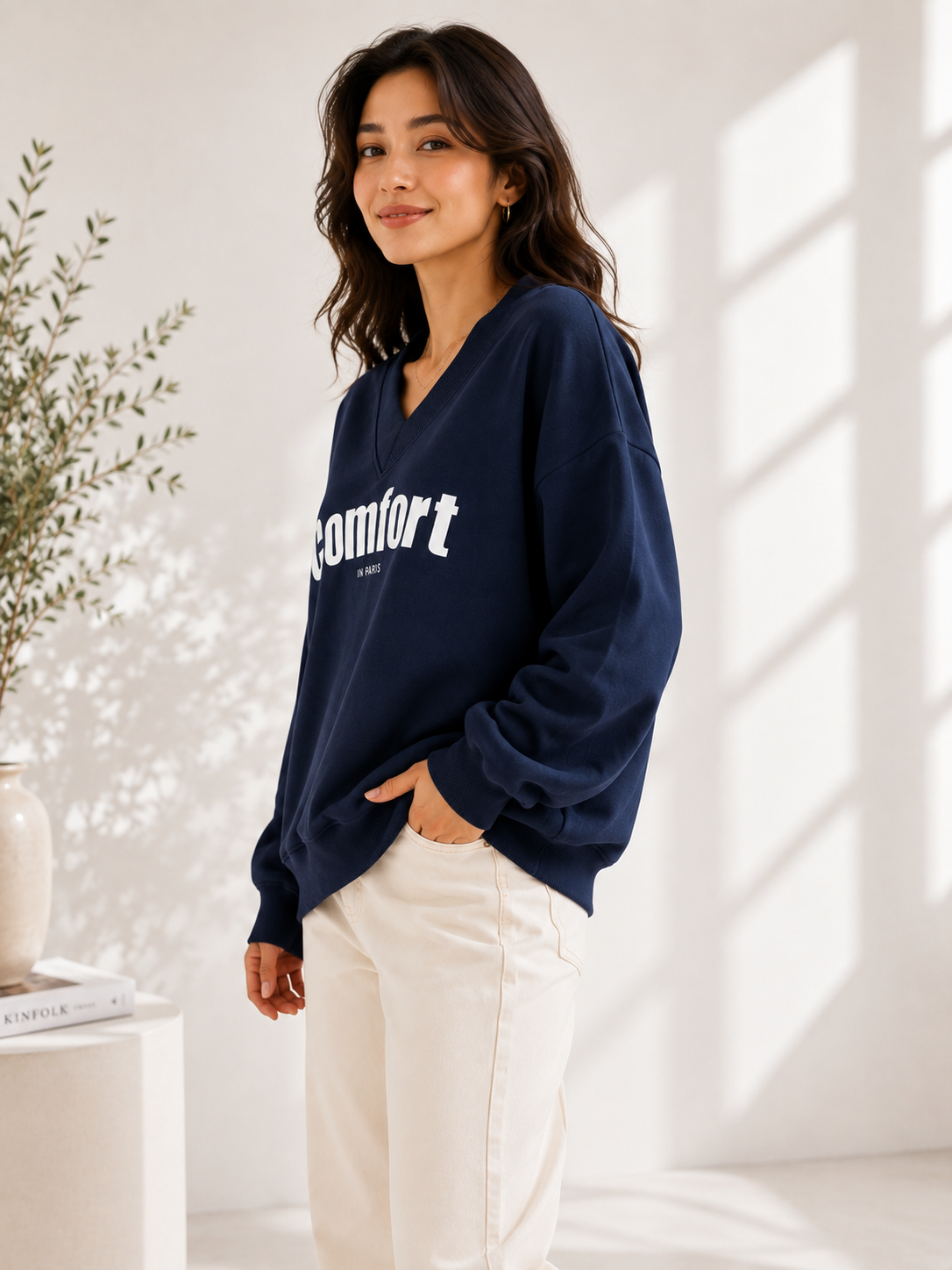 Women V-Neck Printed Sweatshirt