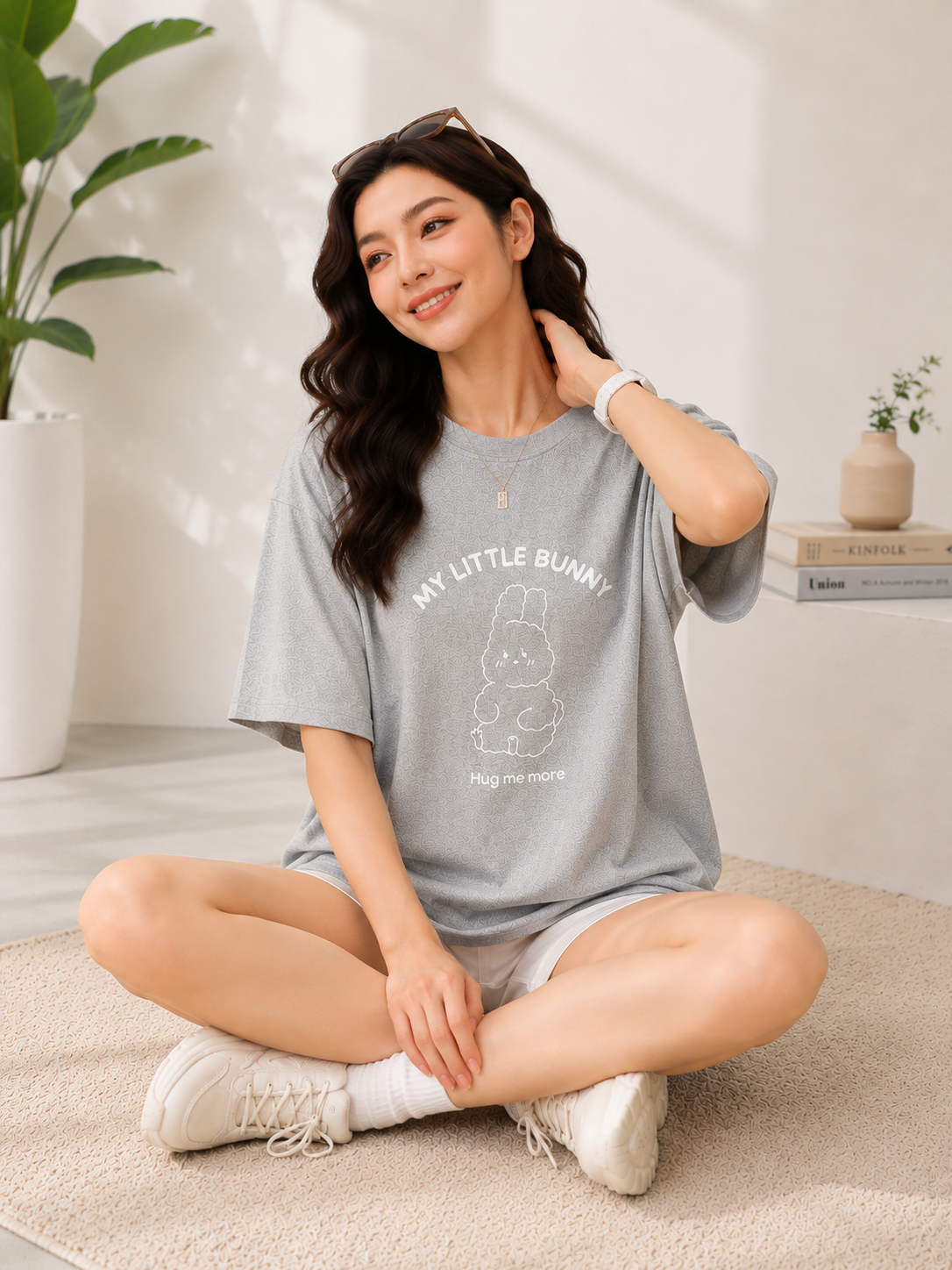 Grey Melange Printed Cotton T-Shirt