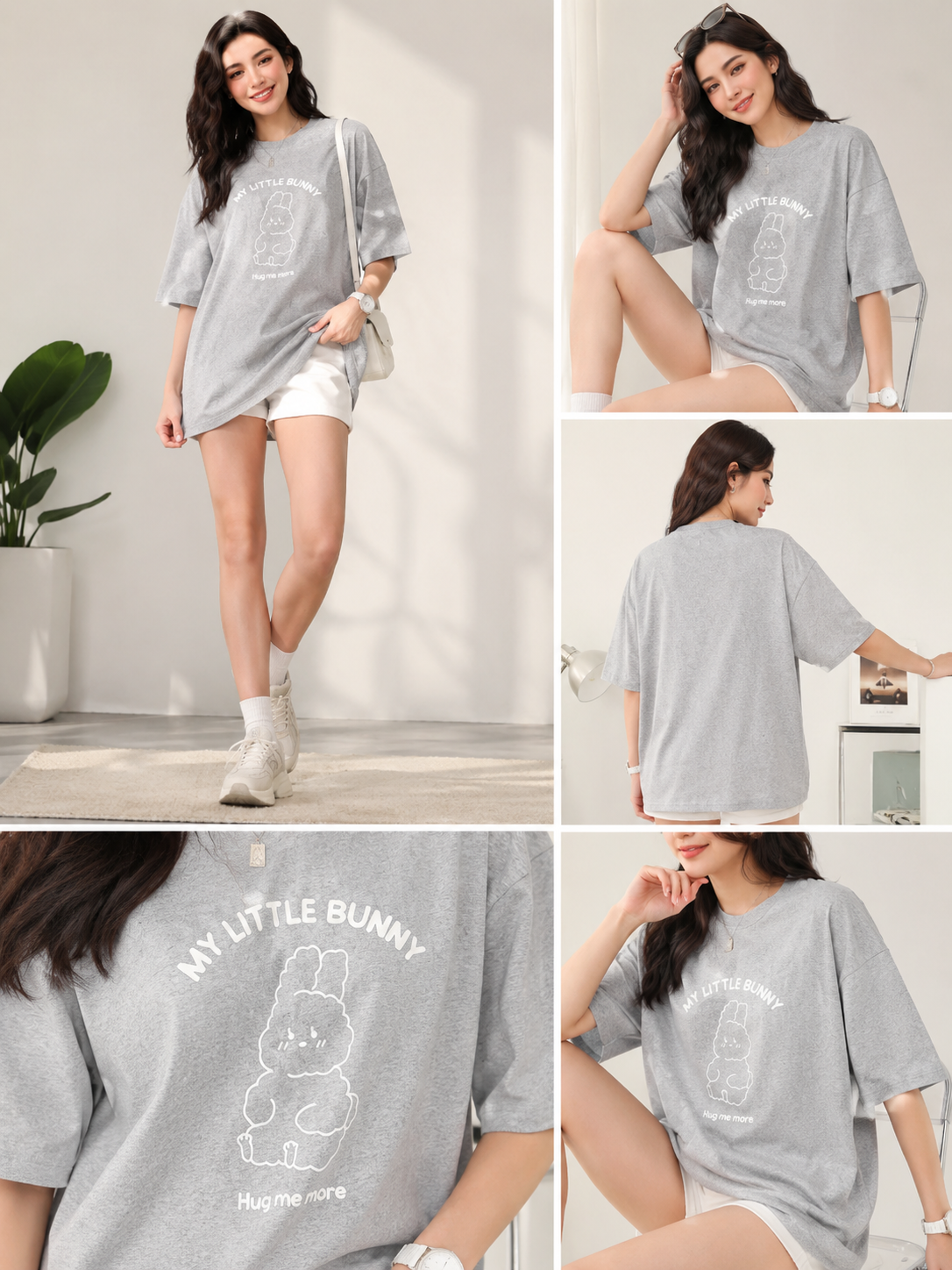 Grey Melange Printed Cotton T-Shirt